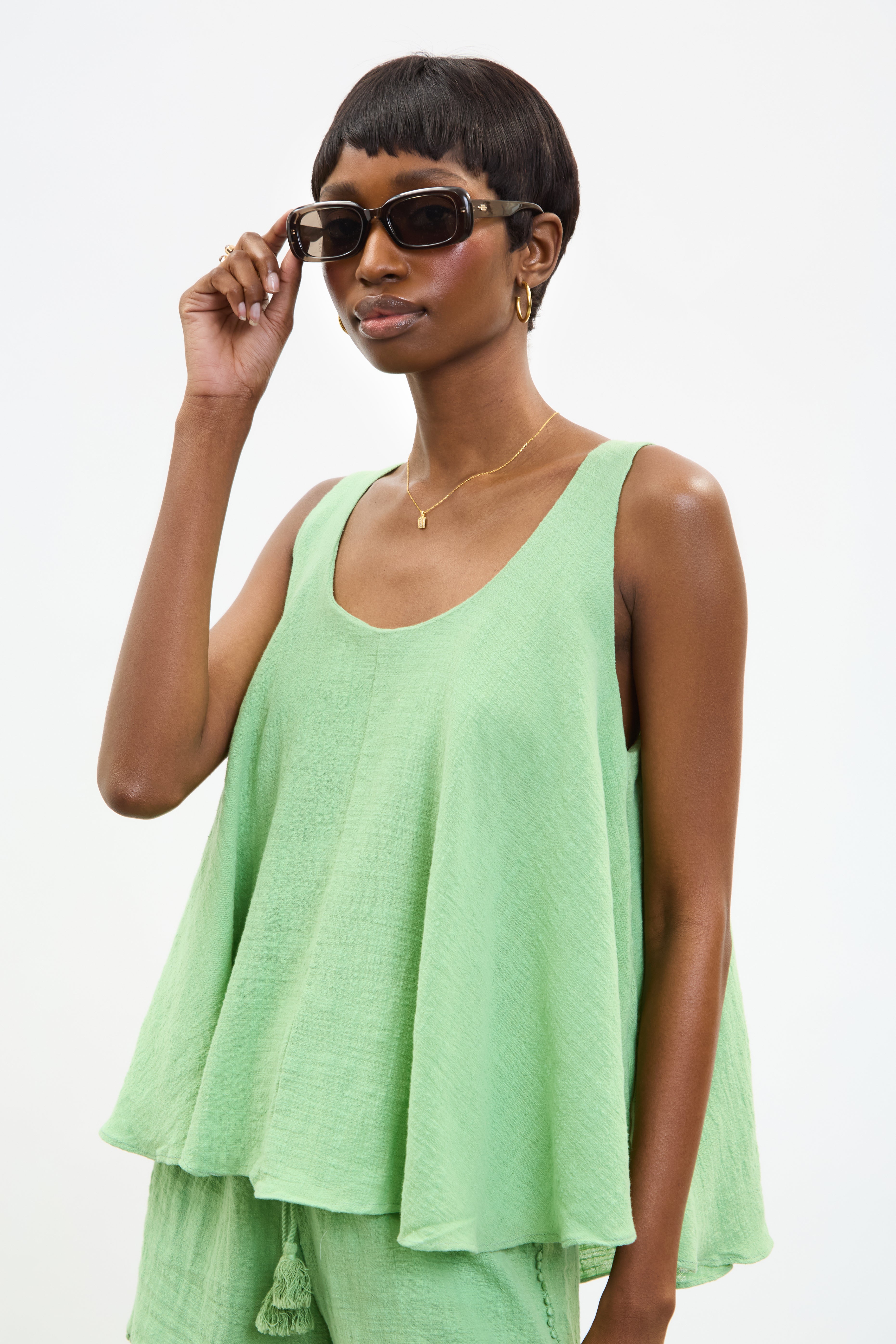 Green pure cotton flare tank_2