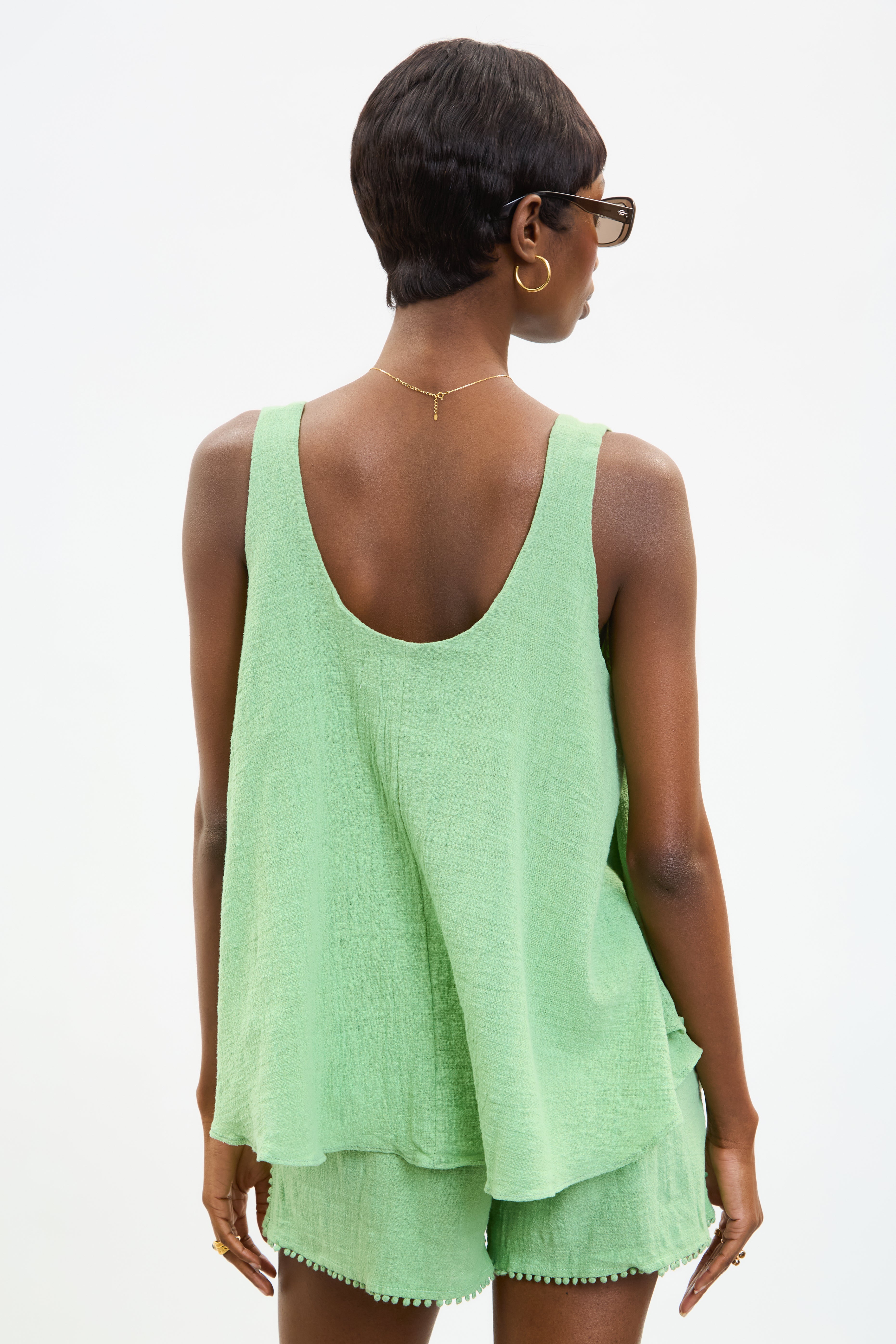Green pure cotton flare tank_3