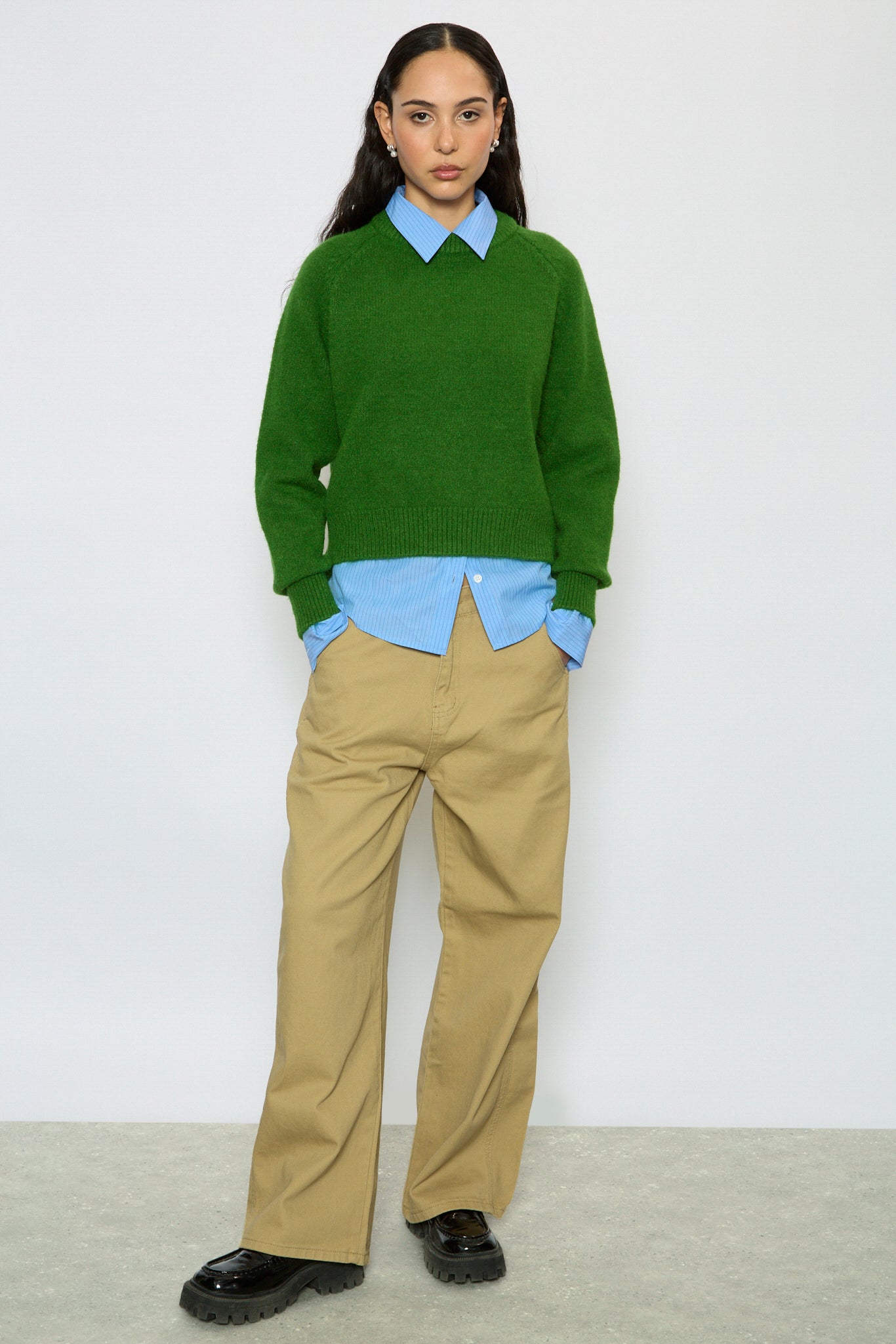 Green pure wool crew neck jumper_4