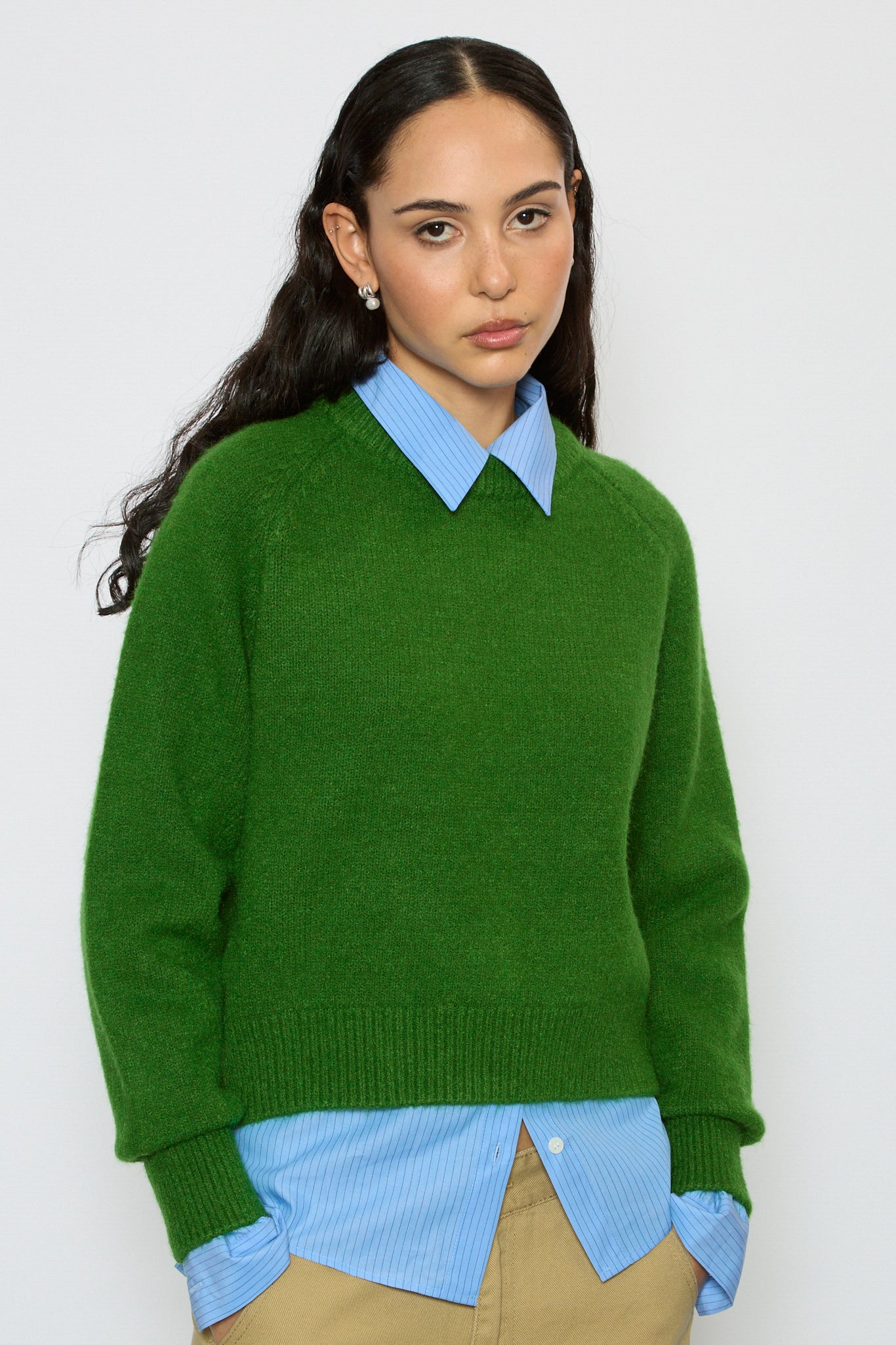 Green pure wool crew neck jumper_1