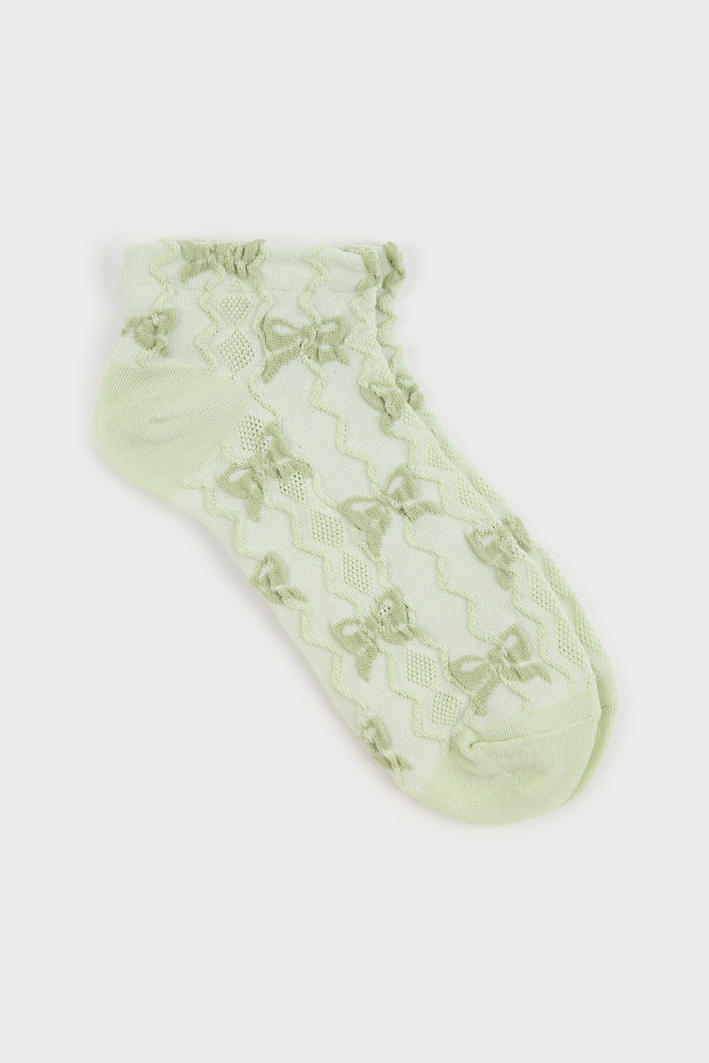 Green semi sheer bow pop socks_1