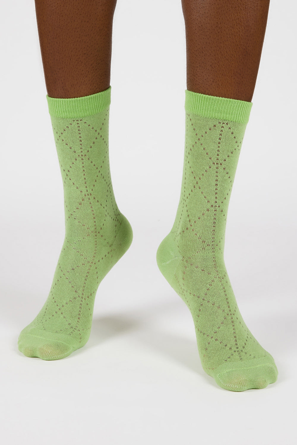 Green semi sheer dotted diamond socks_2