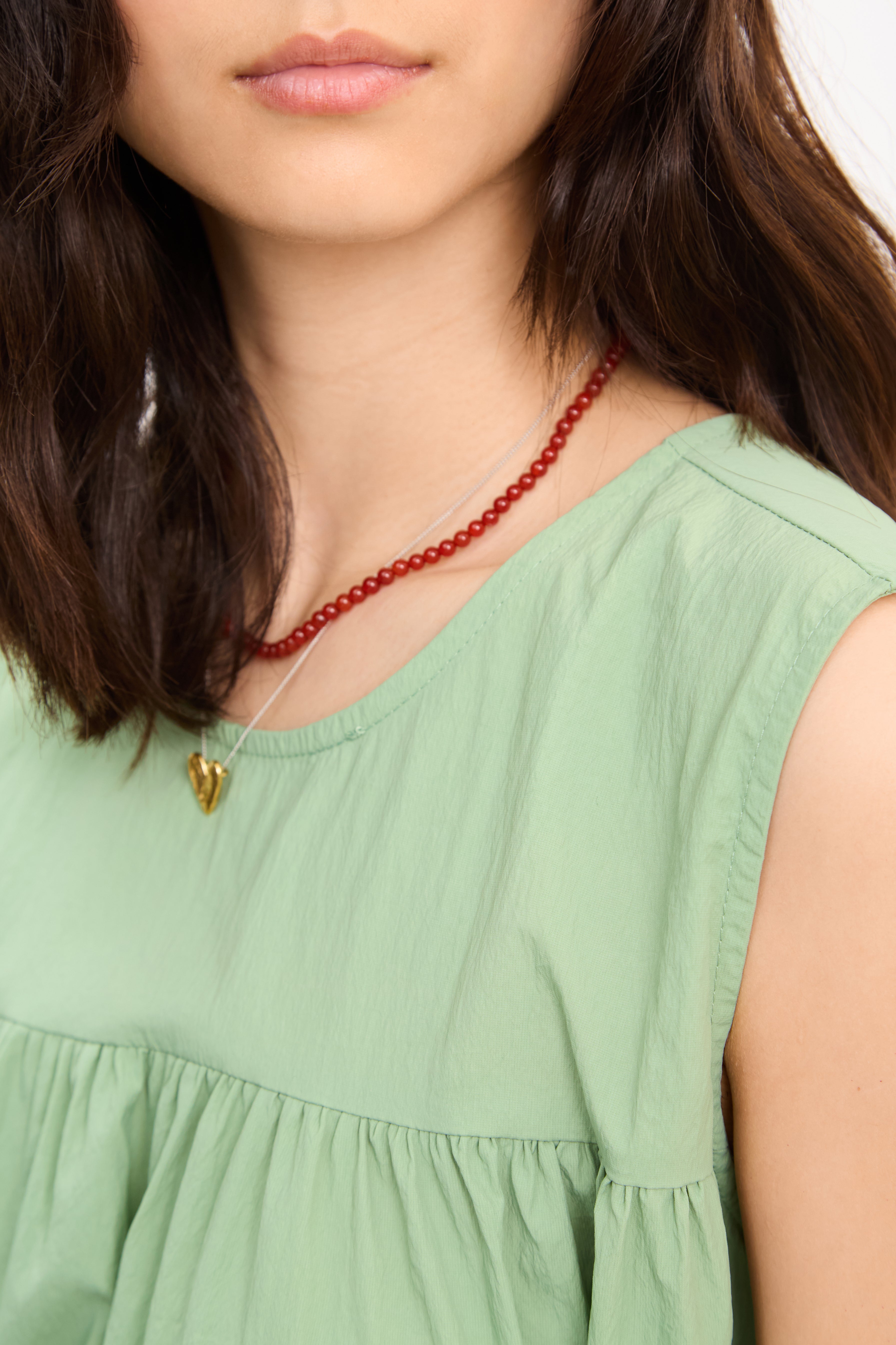 Green tiered cinch waist sleeveless dress_4