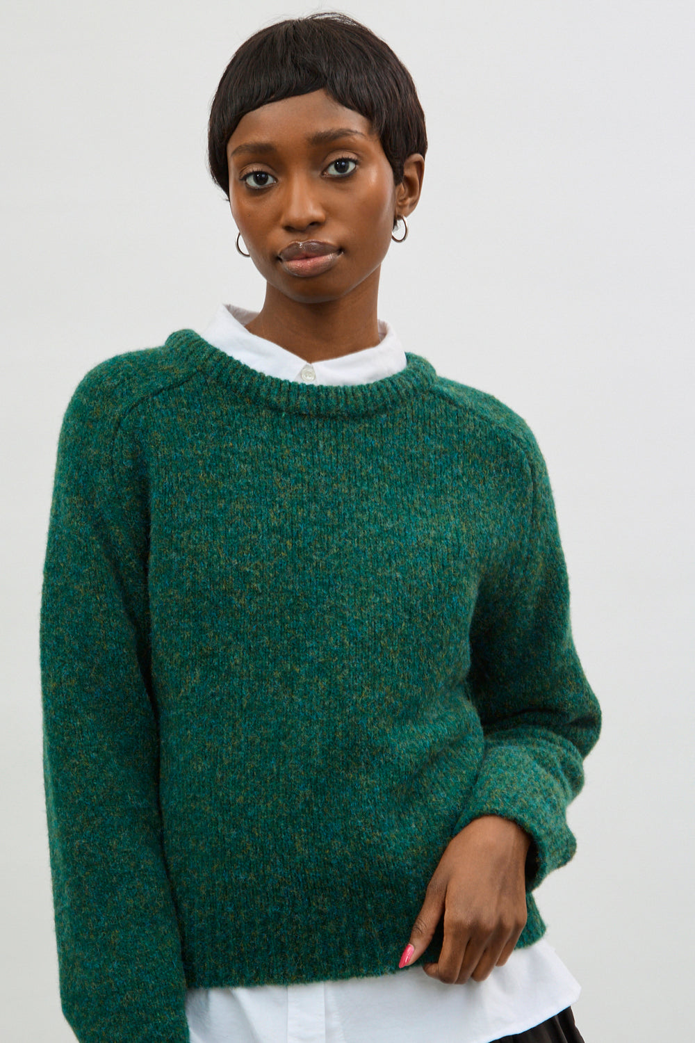 Green wool blend flecked raglan sleeve jumper_1