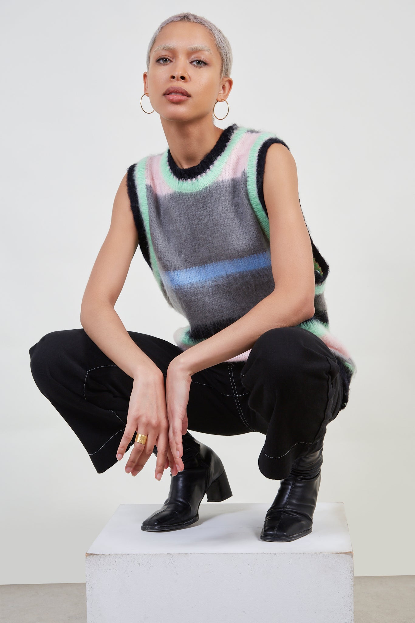 Green alpaca blend striped sweater vest_1