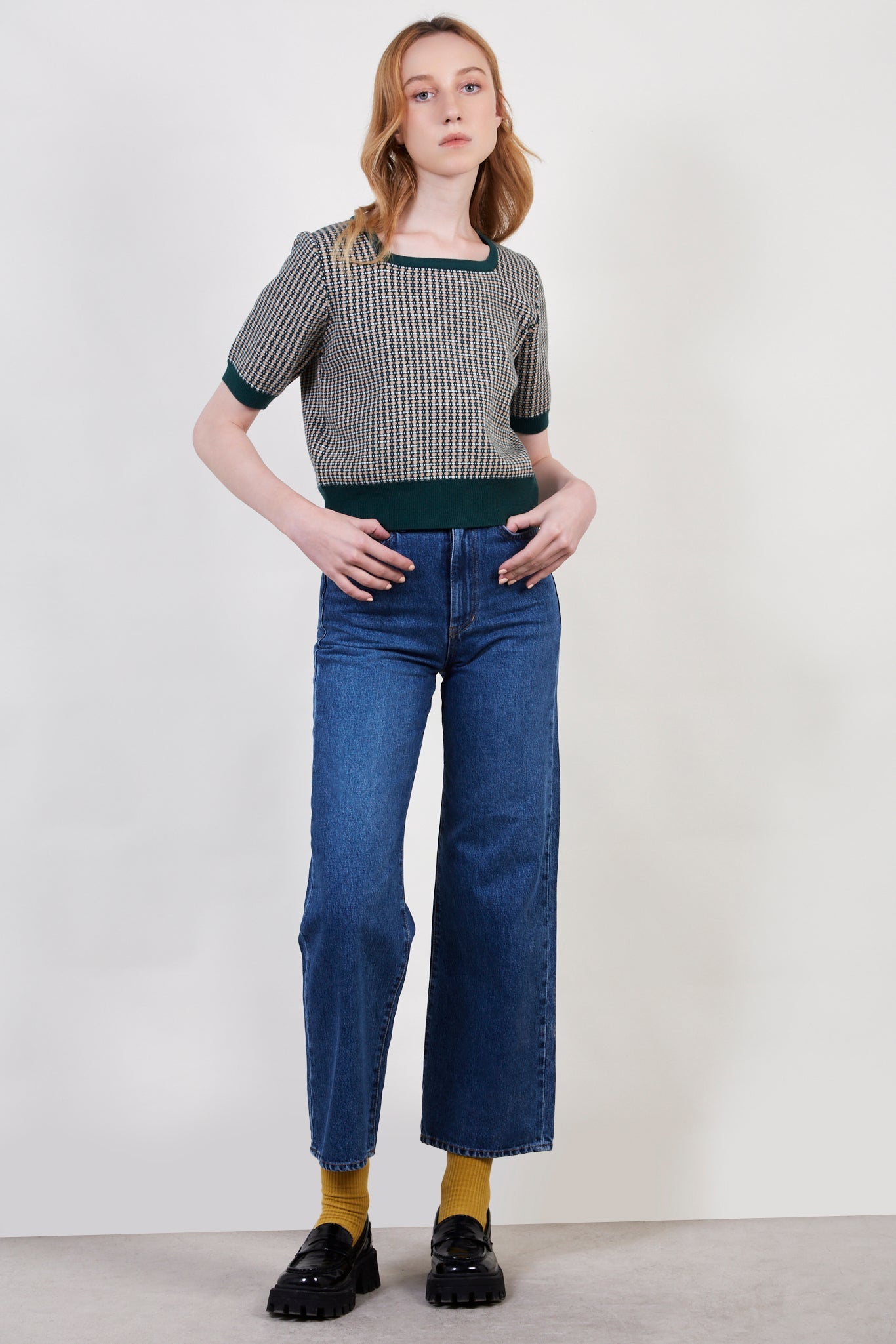 Green and beige dots knit tee_3