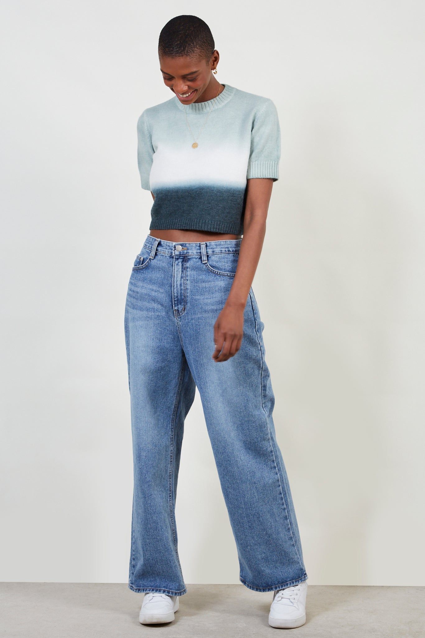 Green and black dip dye wool blend knit tee_2