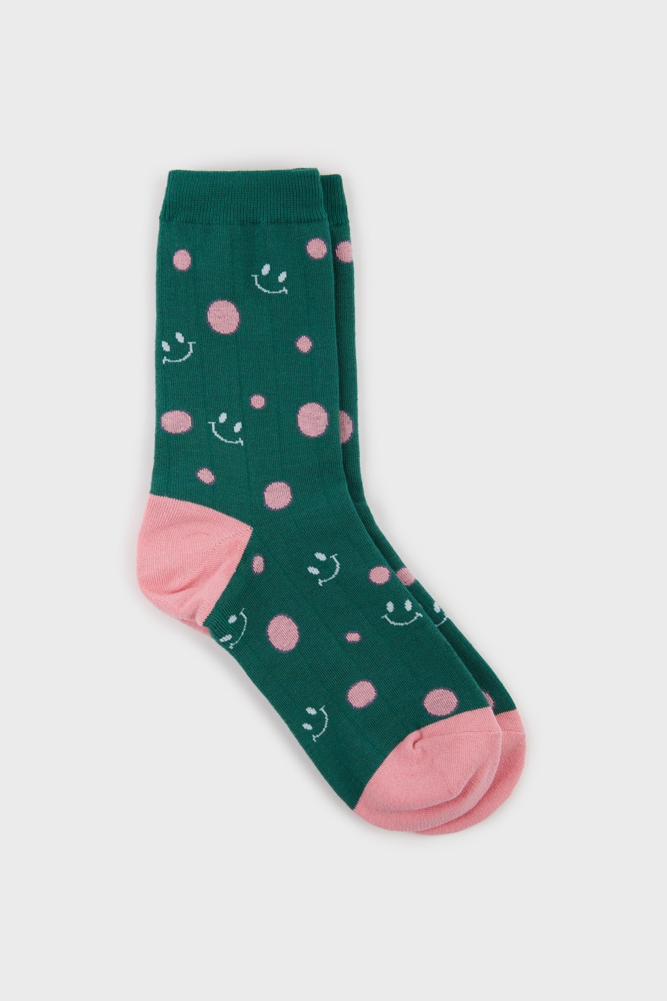 Green and pink polka dot smile socks_3
