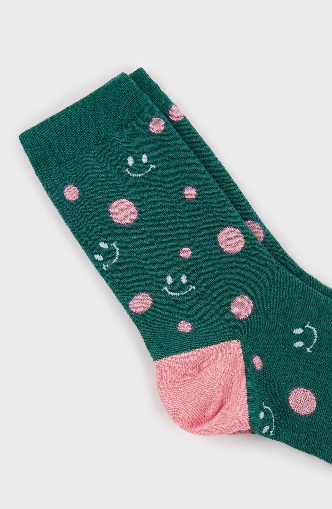 Green and pink polka dot smile socks_4