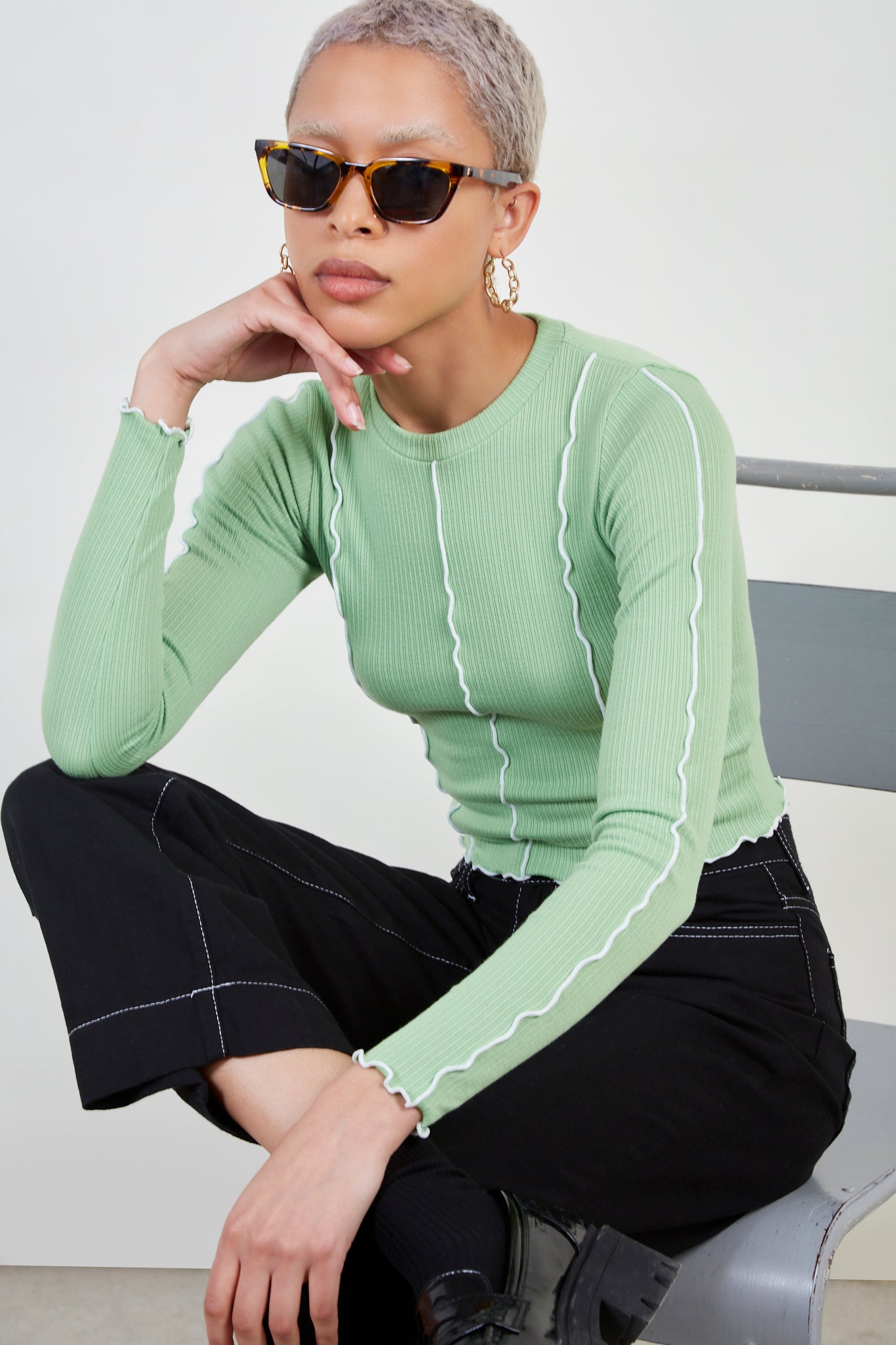Green and white trim top_1