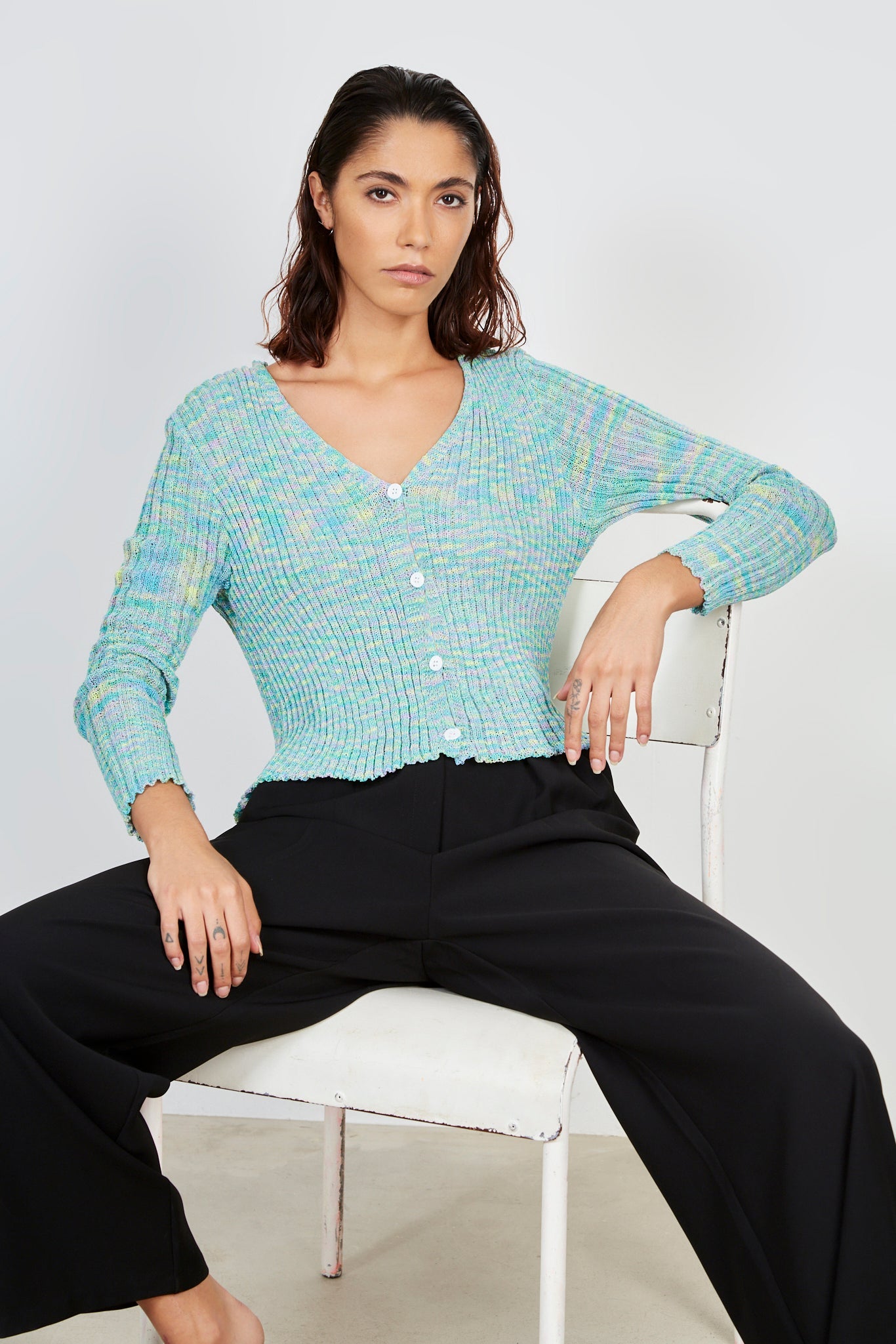 Green and yellow multicolour cardigan_5