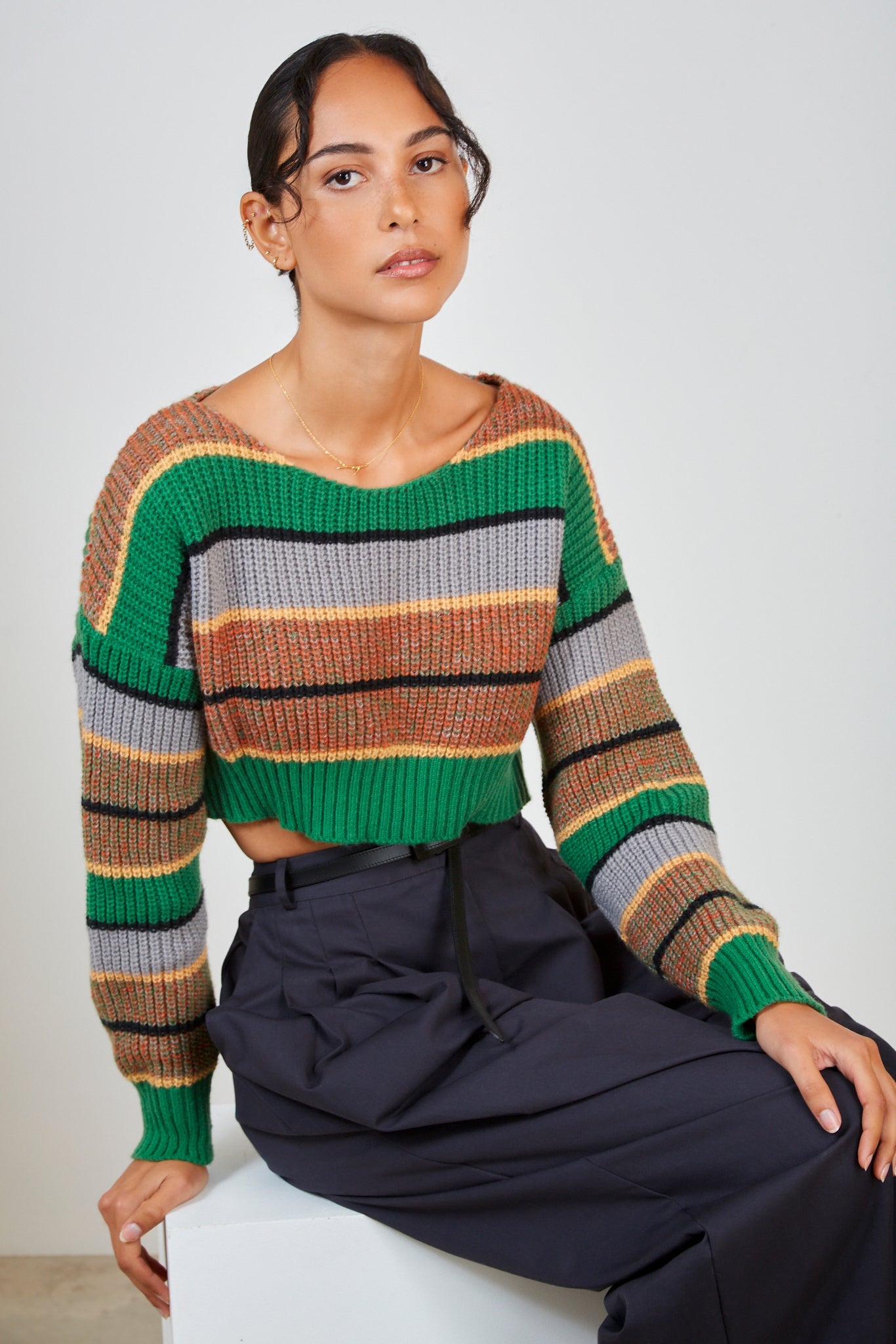 Green bold thick multi stripe jumper_1