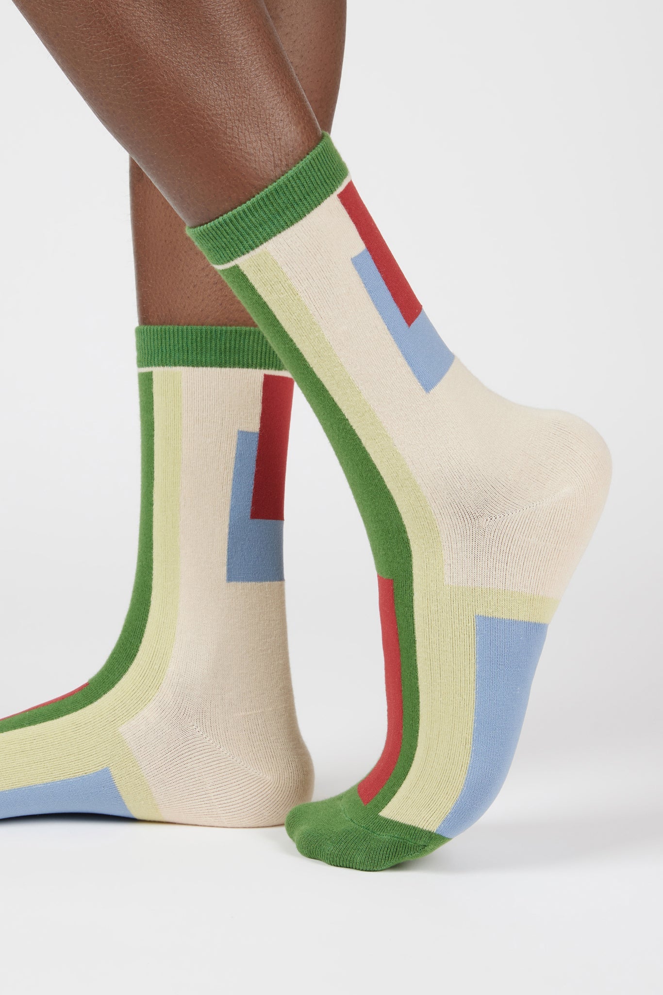 Green geometric blocks socks_1