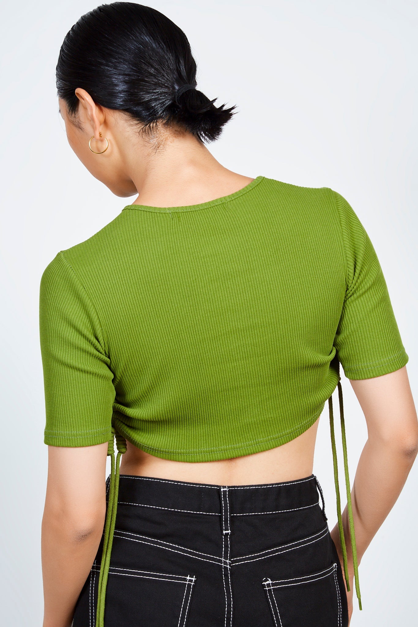 Green ribbed loop tie side tee_2