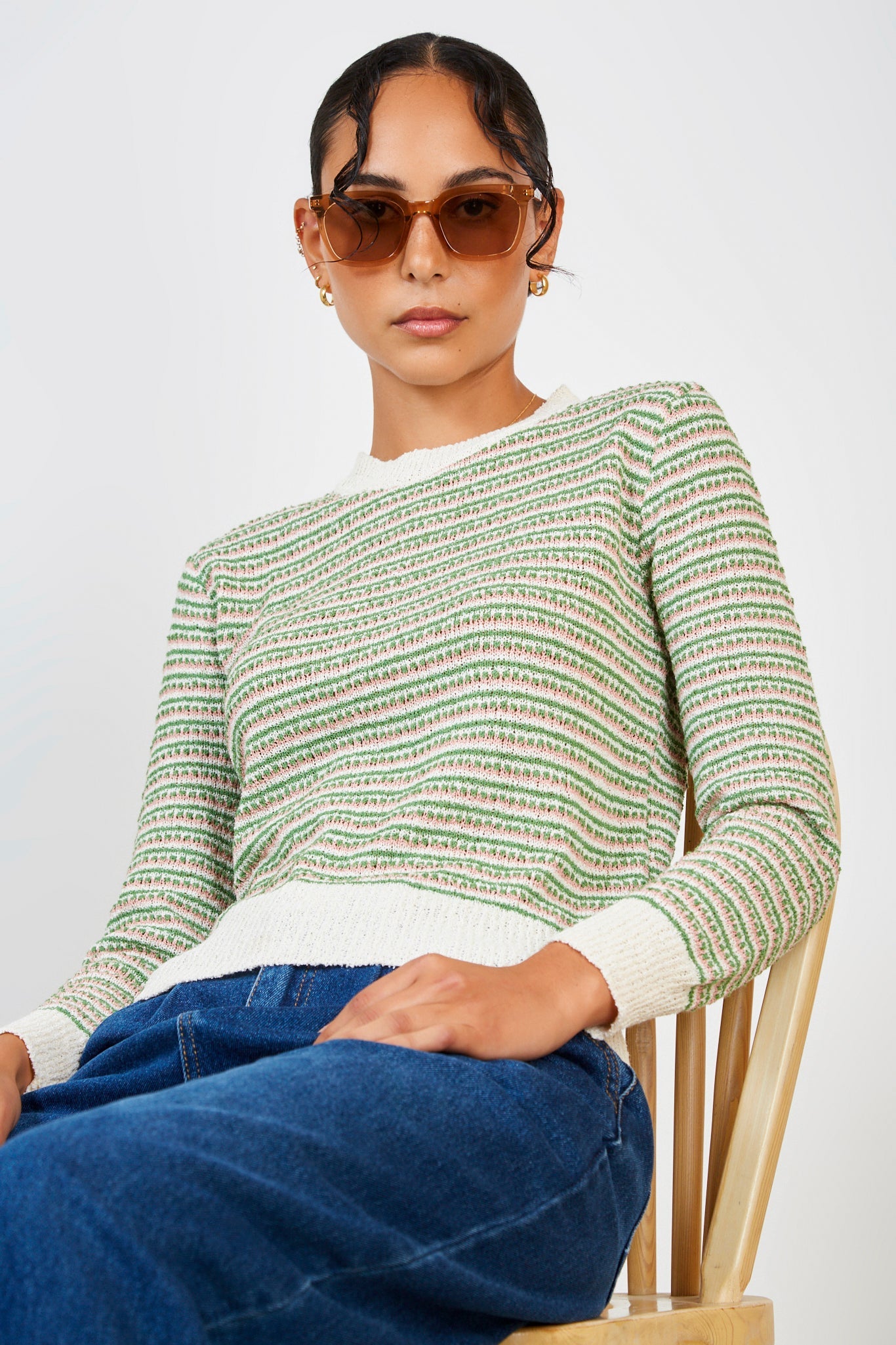 Green textured dot knit top_1