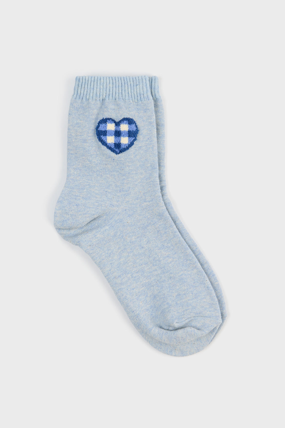 Grey and blue gingham heart socks_3