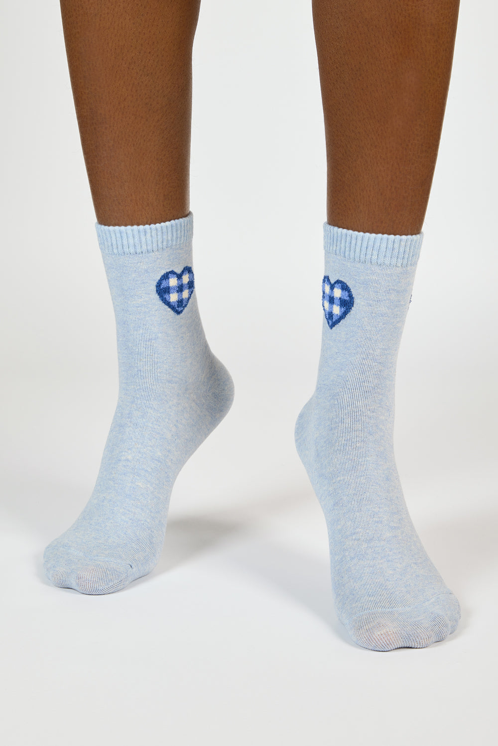 Grey and blue gingham heart socks_2