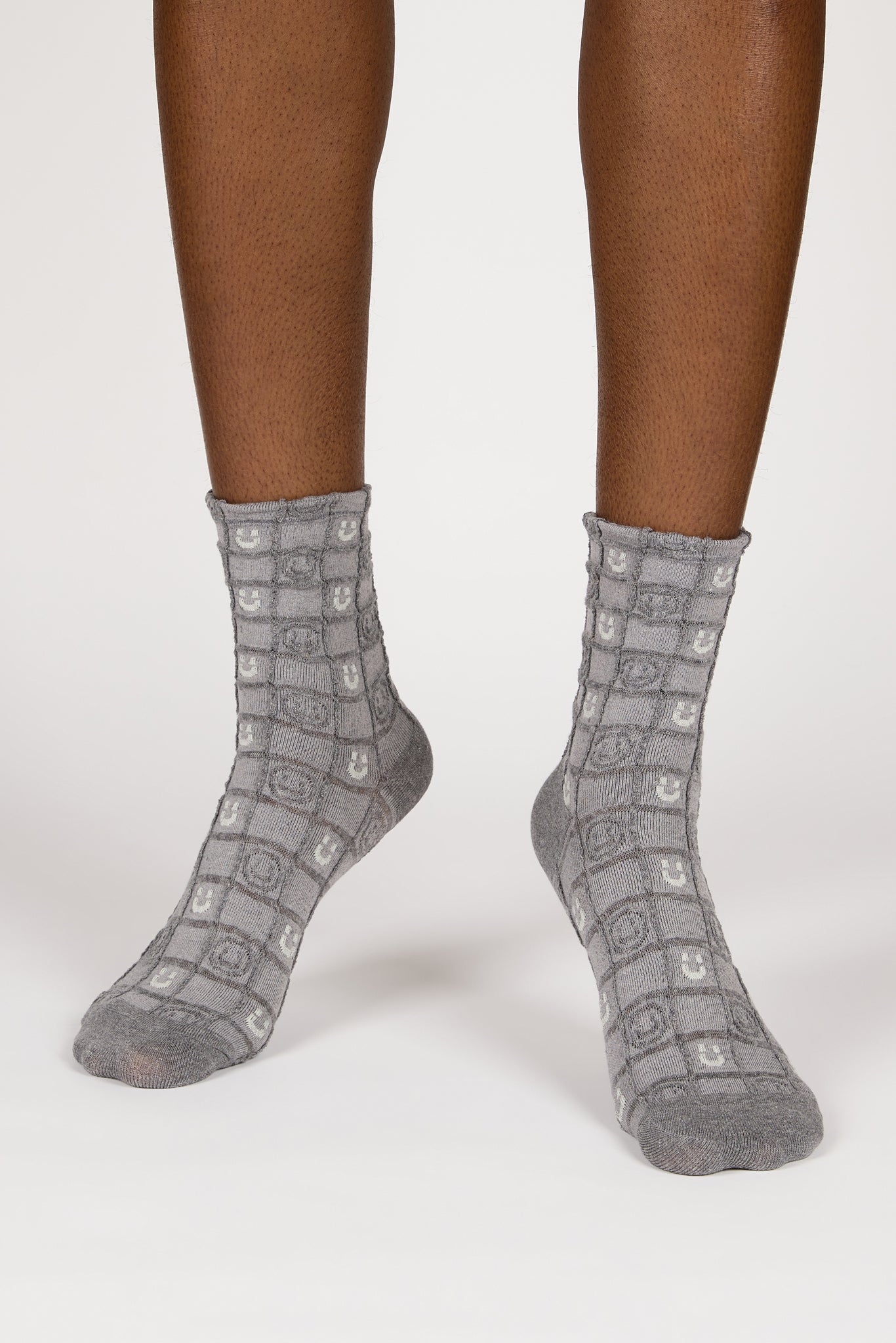 Grey and white checked smiley face socks_2