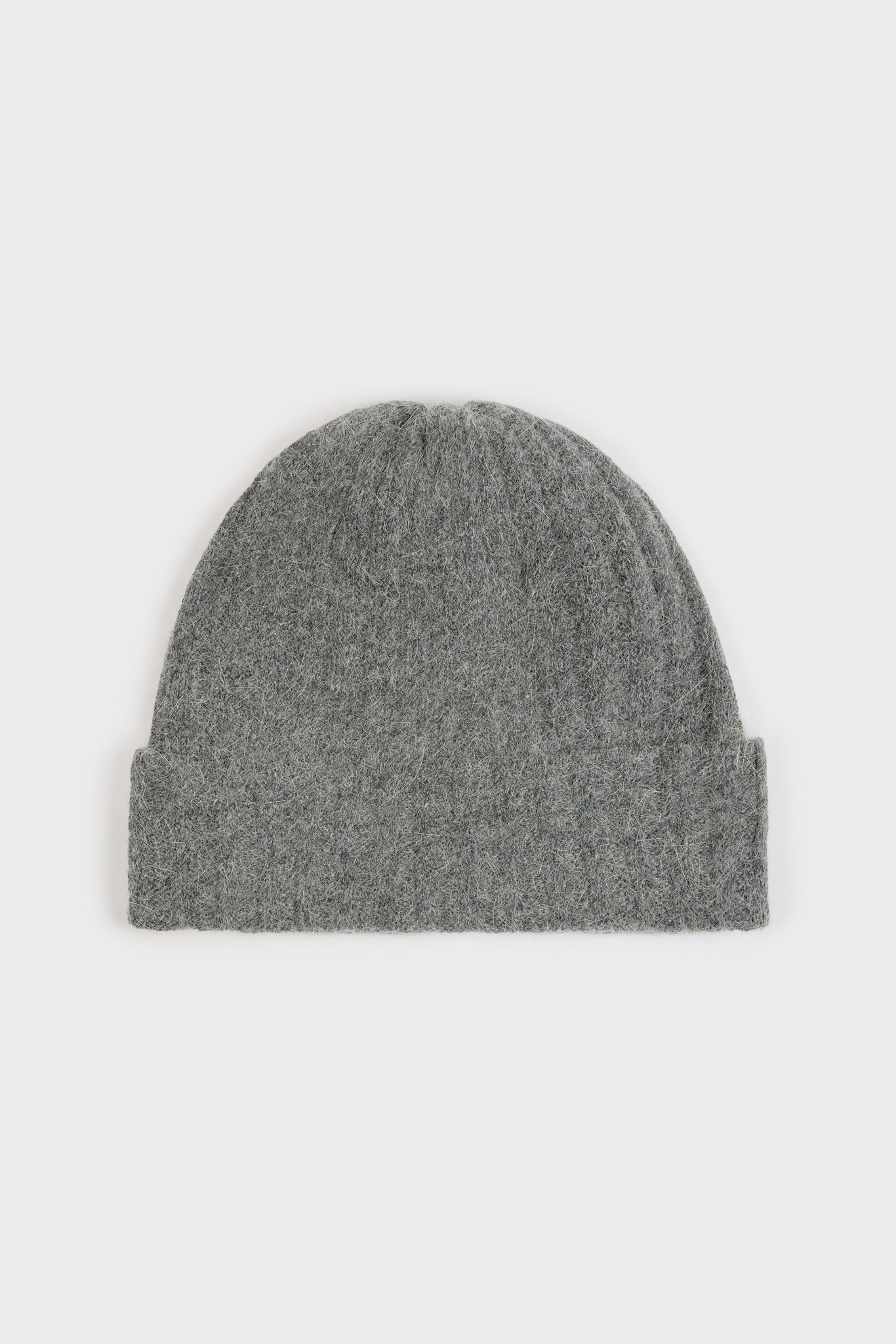 Grey angora wool blend large ribbed beanie hat_1