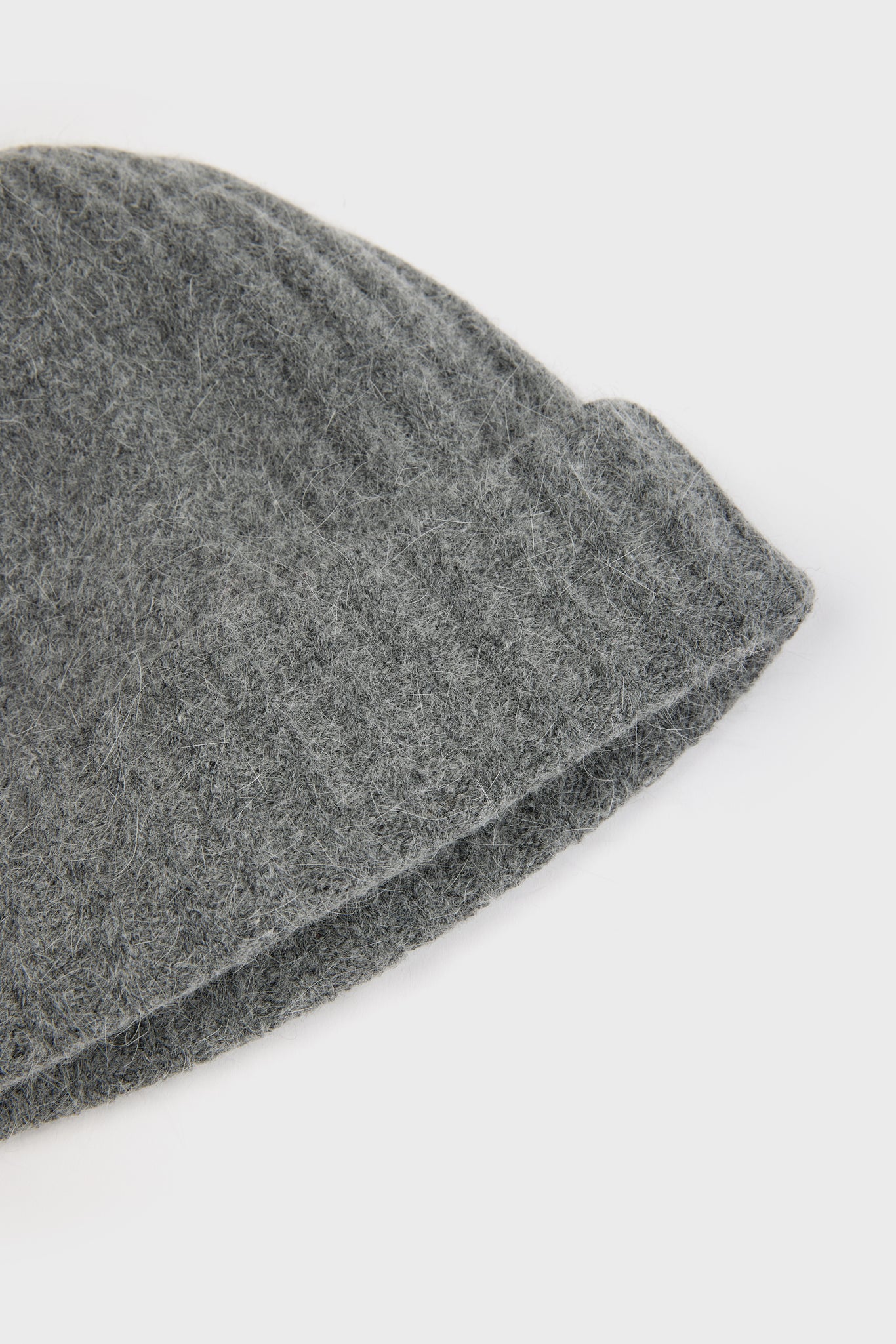 Grey angora wool blend large ribbed beanie hat_2