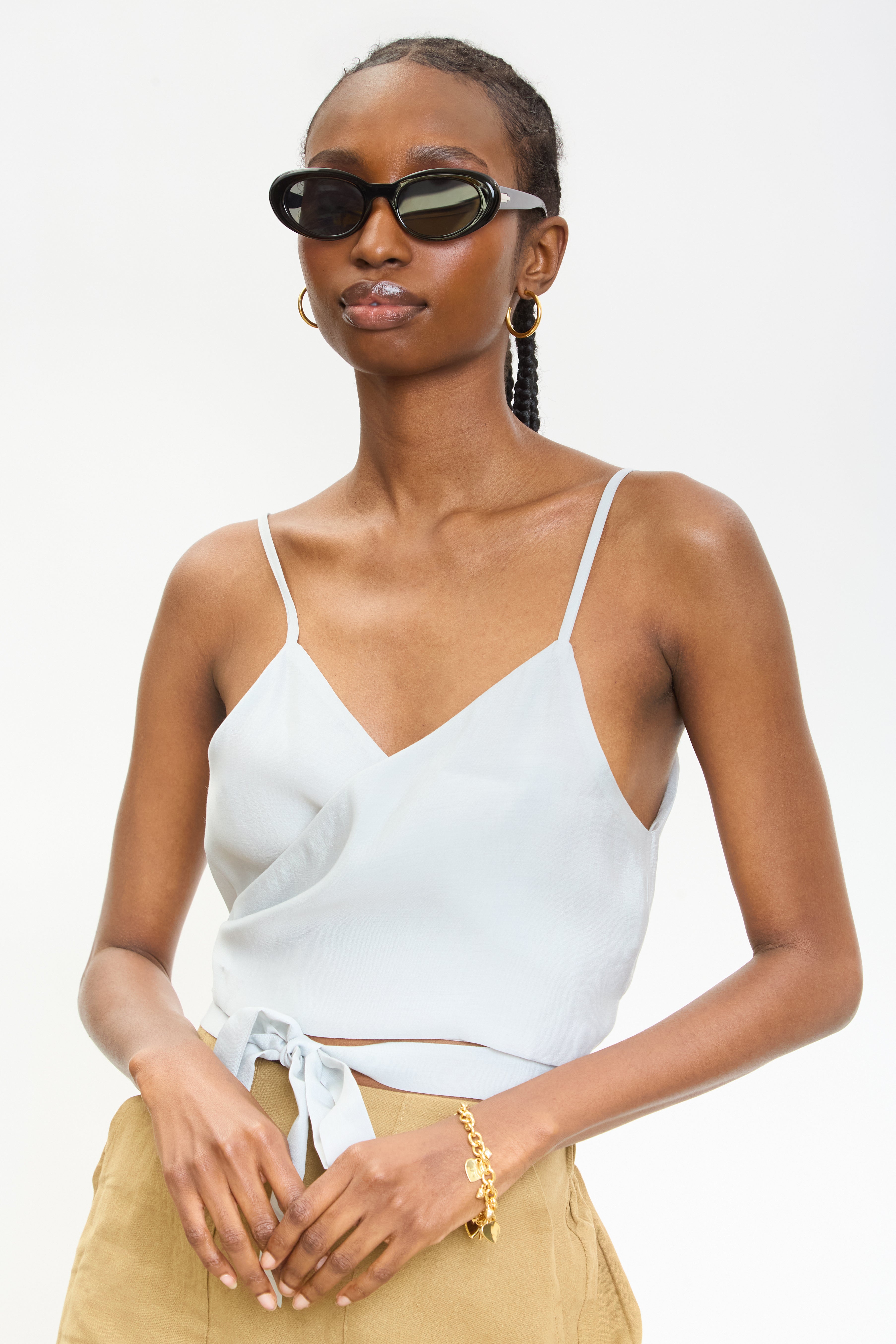 Grey satin wrap tank blouse_1