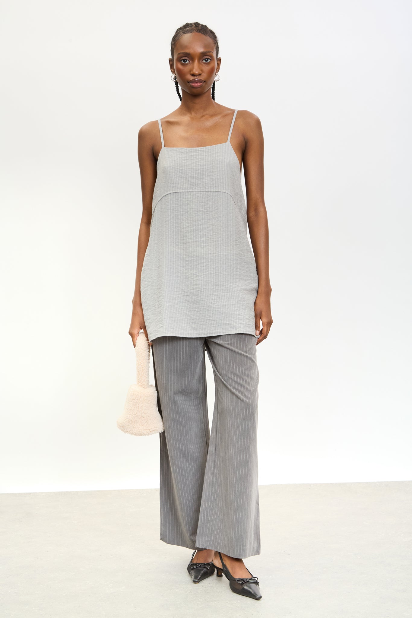 Grey semi sheer long thin strap tank_4