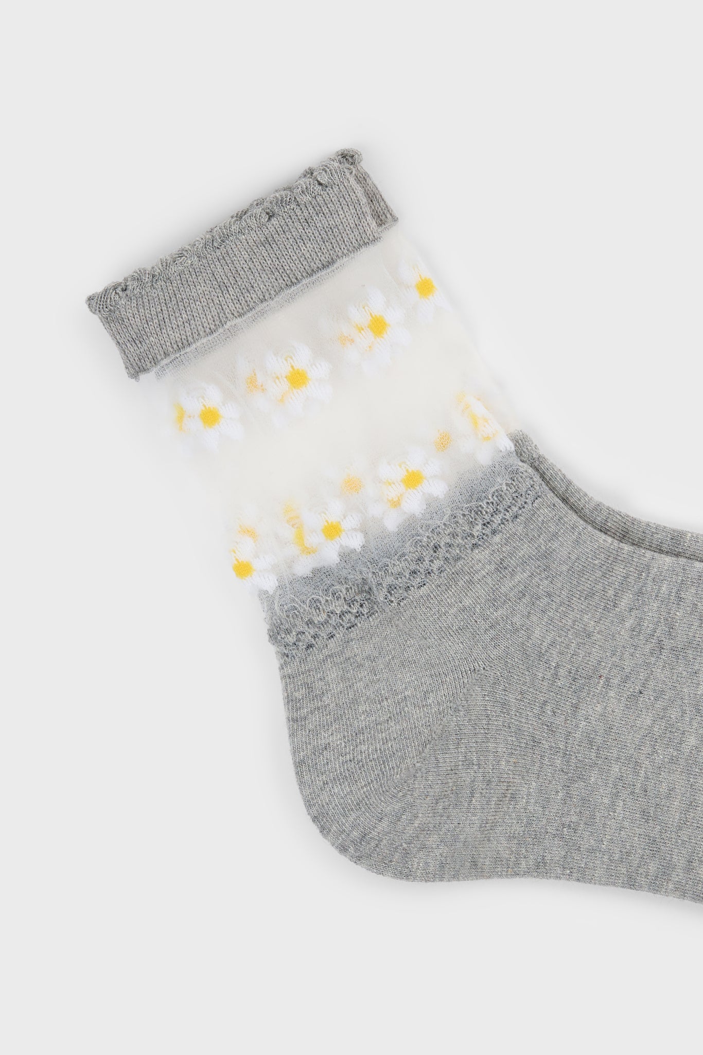 Grey sheer daisies ankle block socks_2