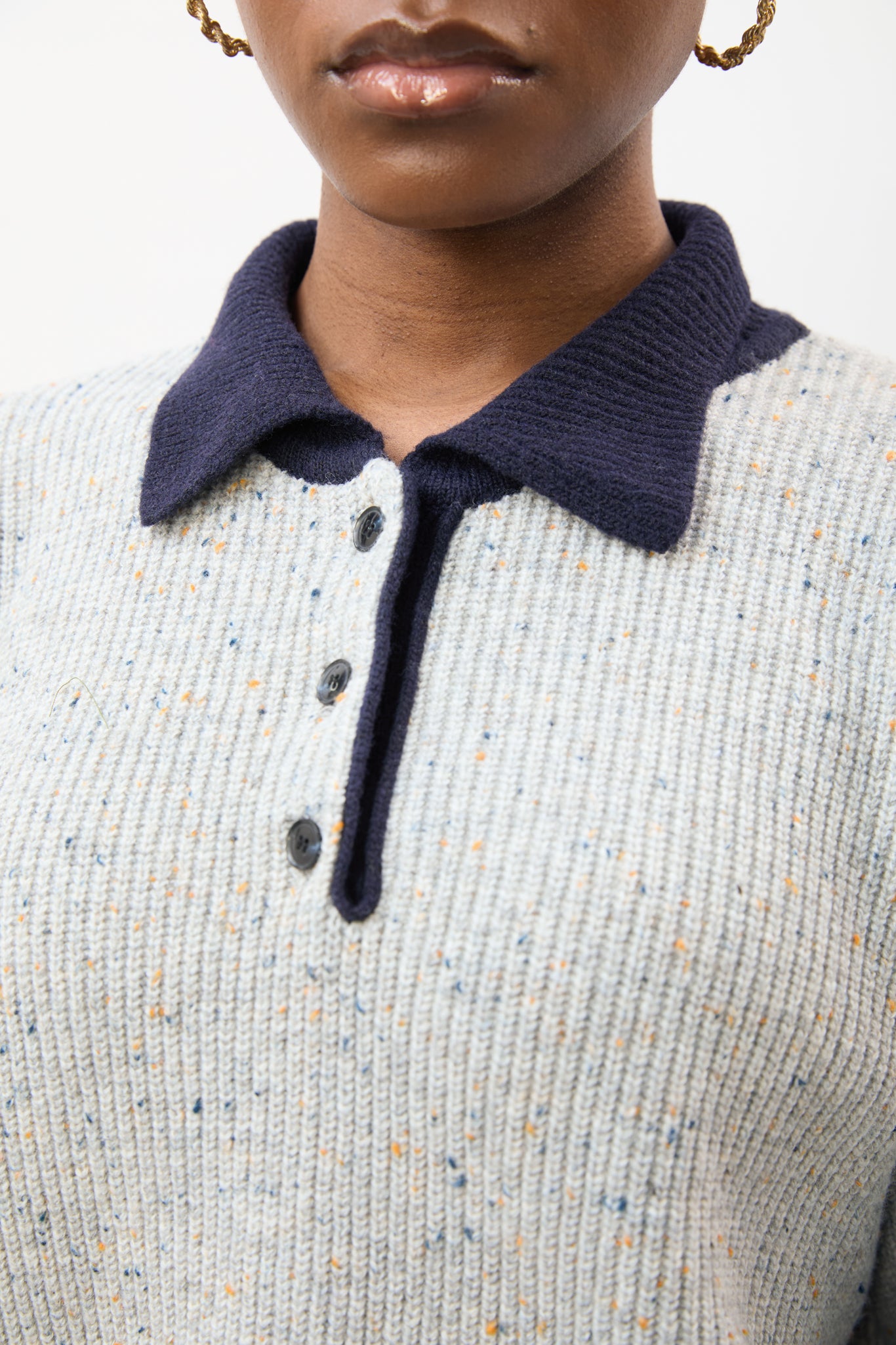 Grey speckled wool blend contrast collared jumper_4