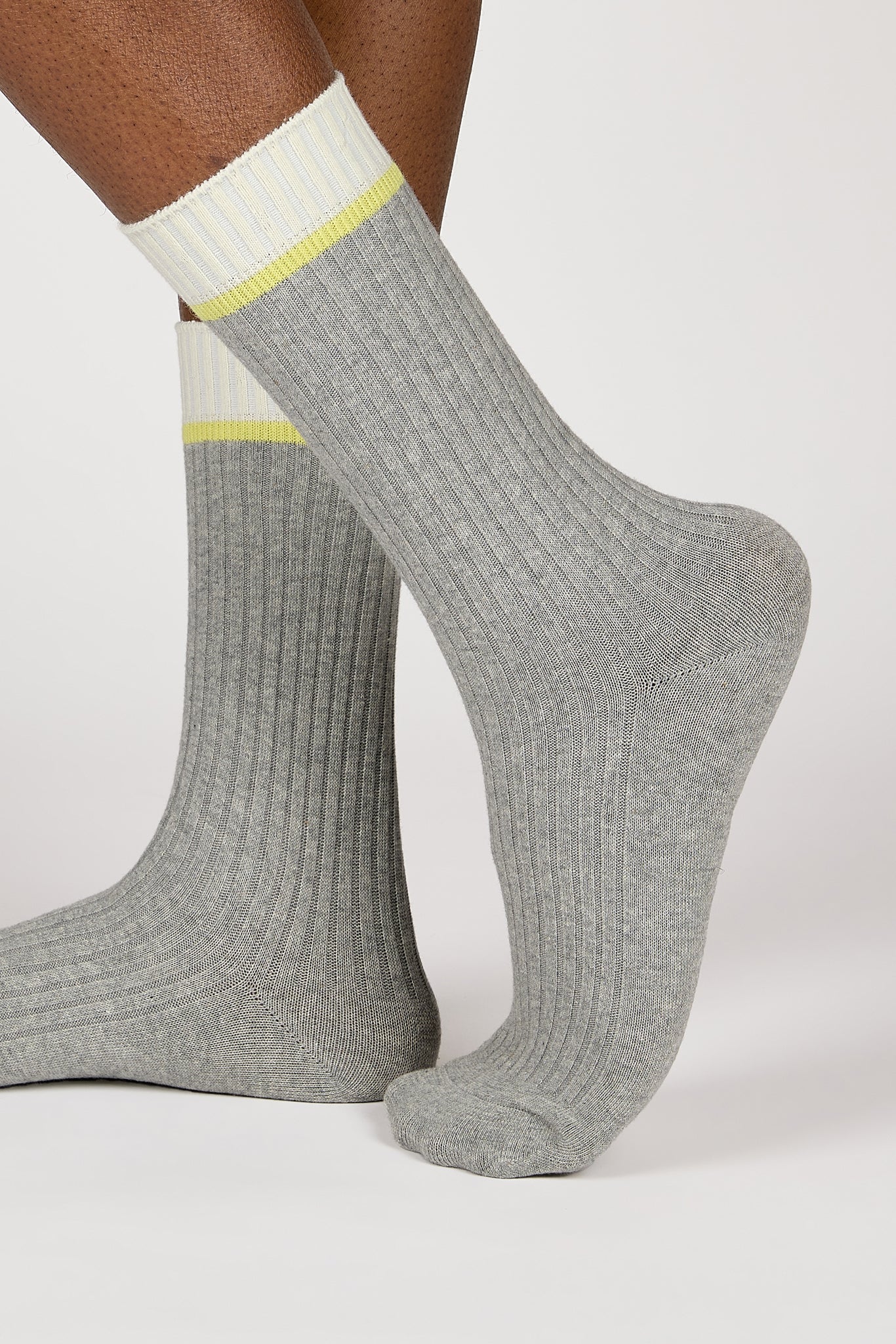 Grey yellow and white colorblock ribbed socks_1