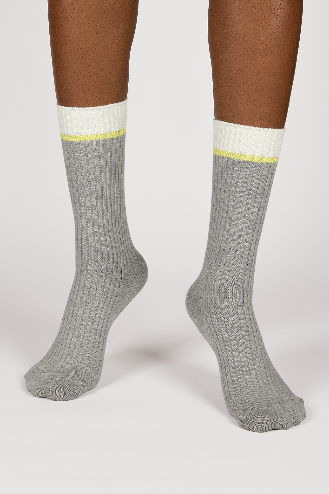 Grey yellow and white colorblock ribbed socks_2
