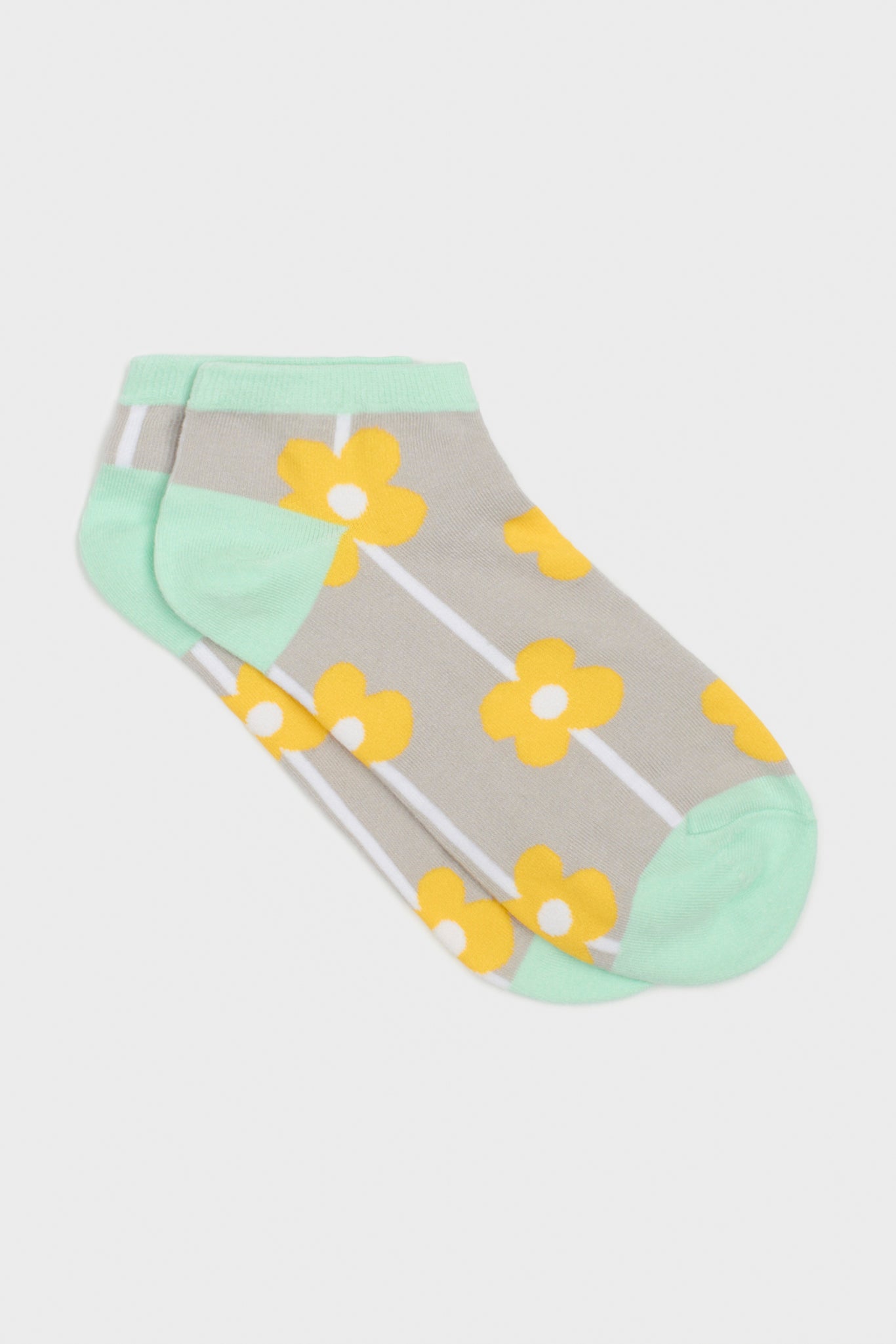 Grey and mint graphic flower socks_3