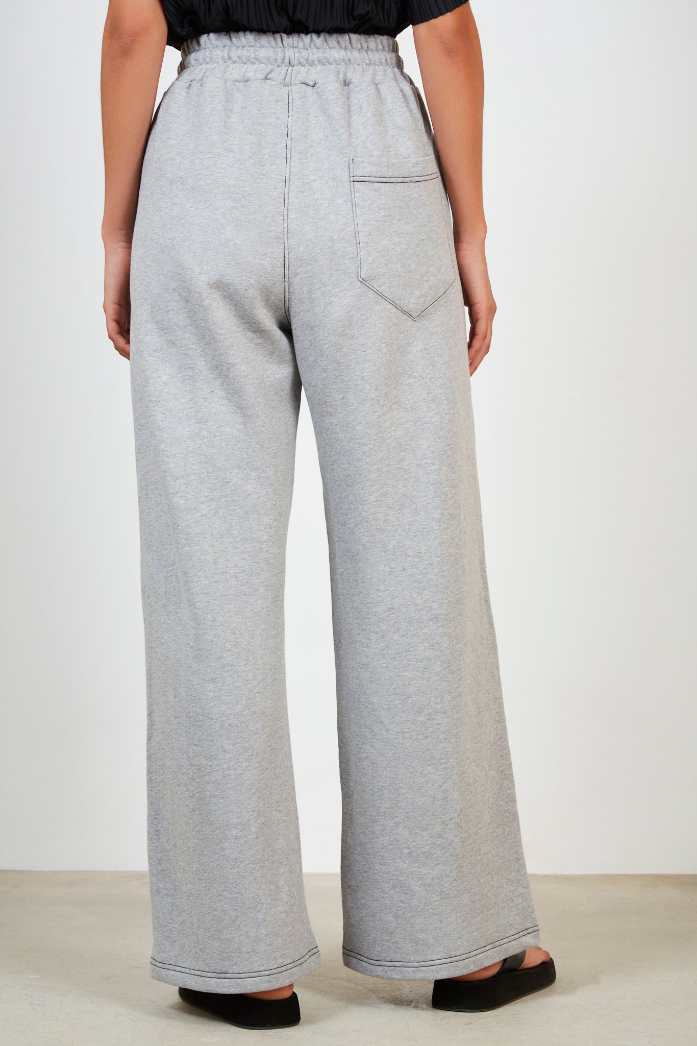 Grey contrast stitch wide leg sweat pants_2