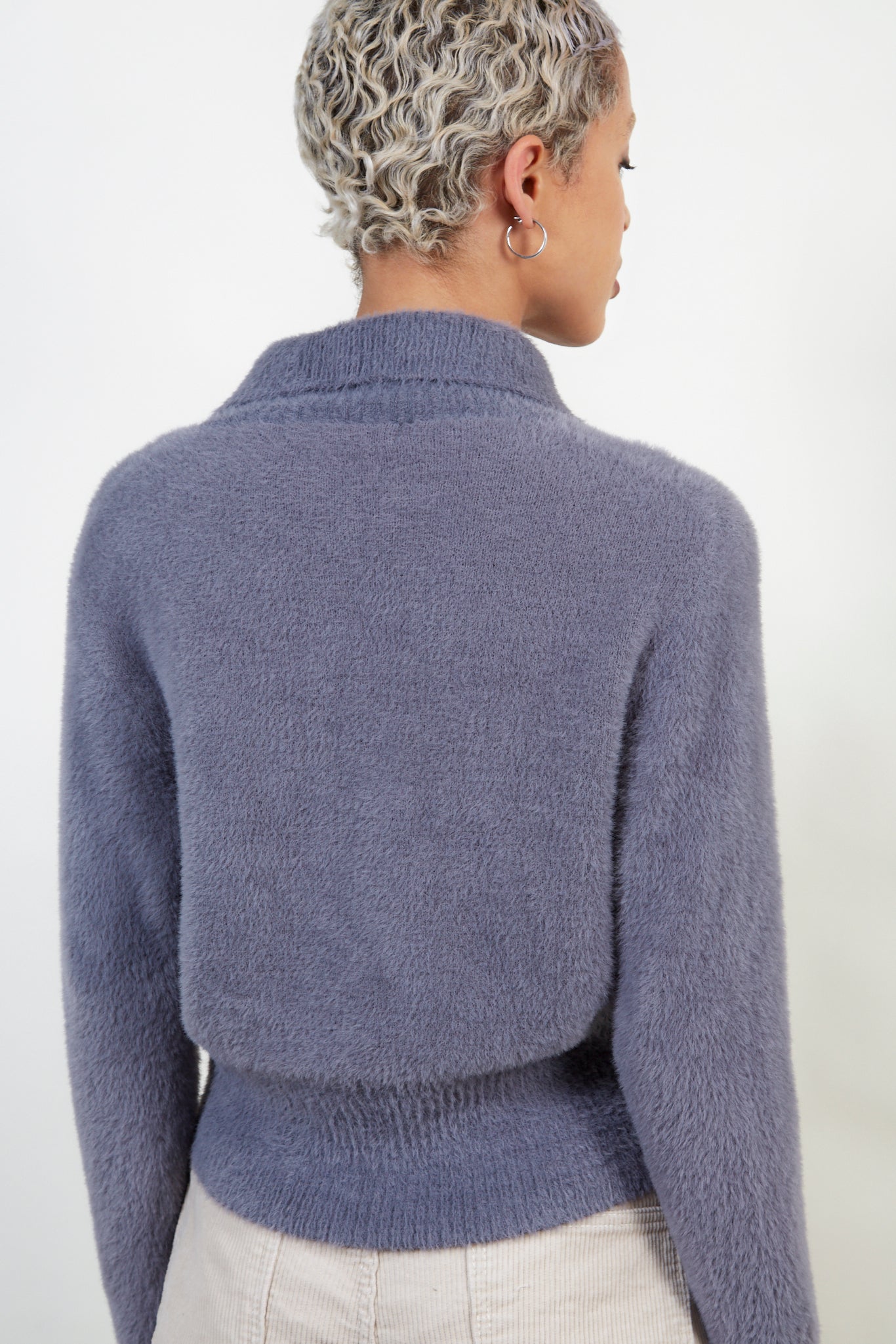 Grey fuzzy mock neck zip cardigan_3