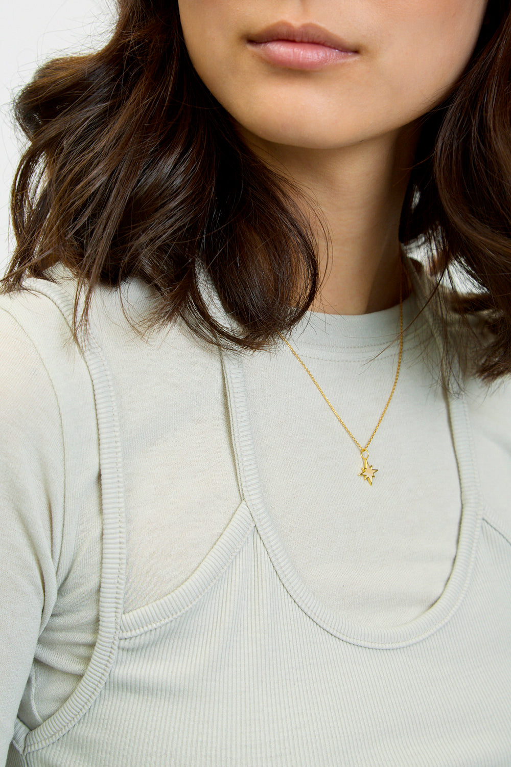 Greyish beige layered halter neck long sleeve top_3