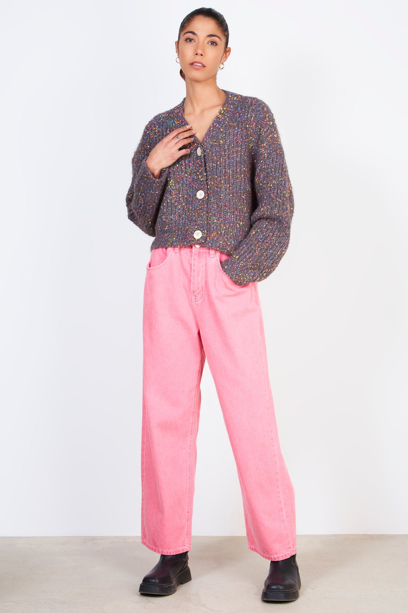 Grey rainbow fleck knit cardigan_3