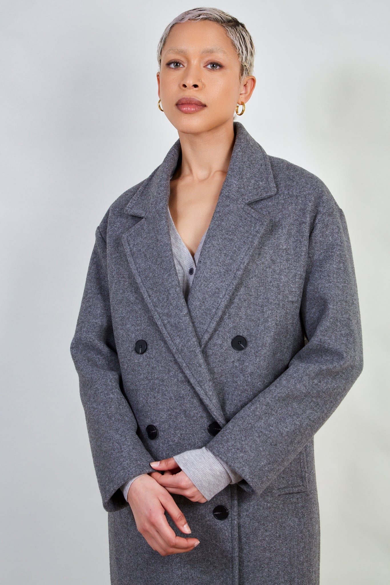 Grey wool blend double breast tailored coat_3