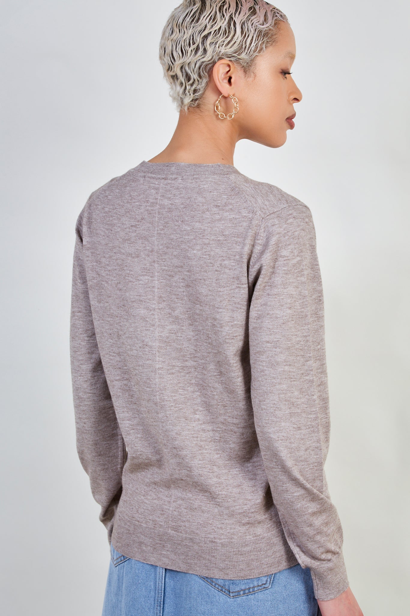 Heather beige cashmere blend crew neck jumper_3