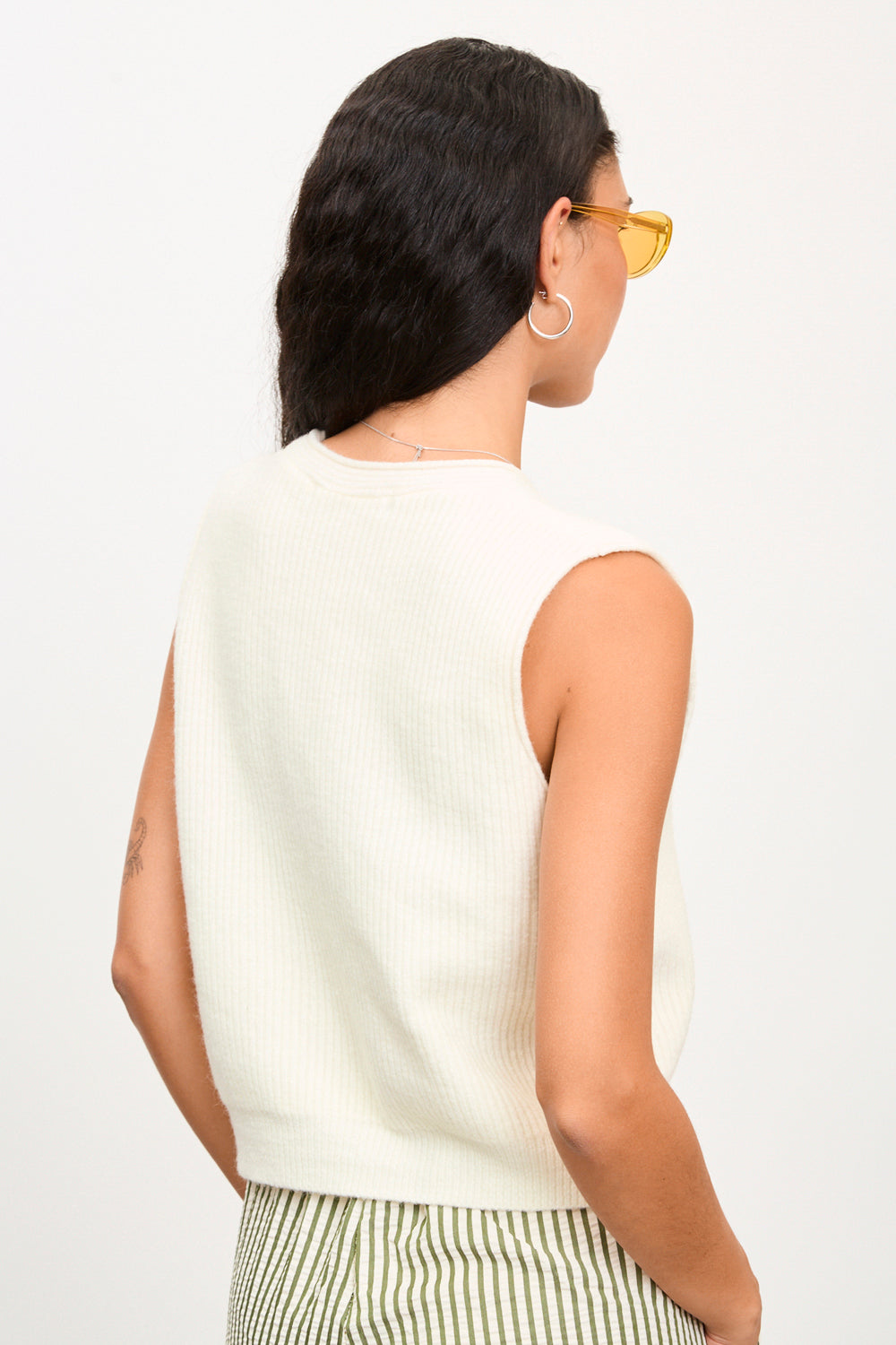 Ivory V neck button up sweater vest_2