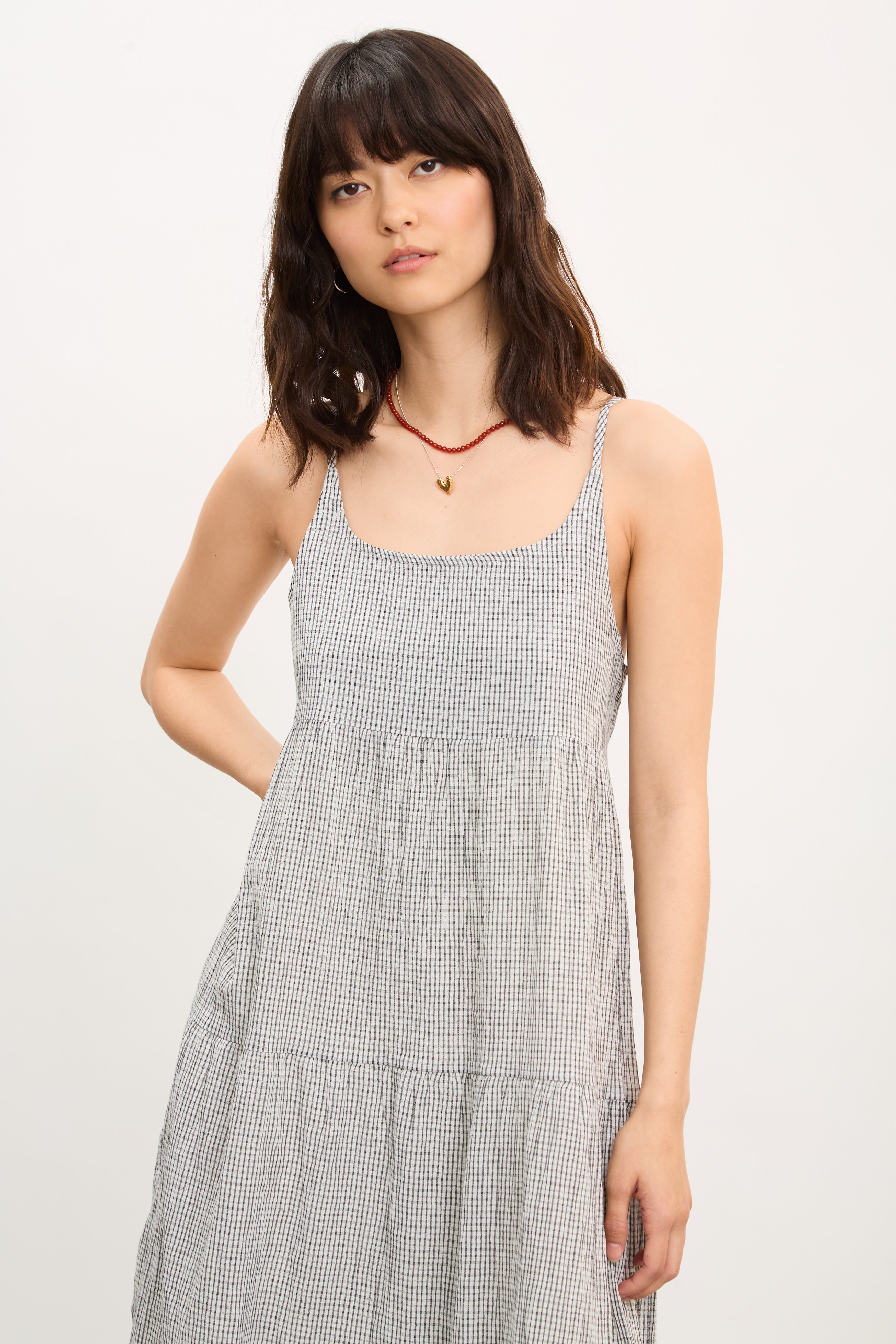 Ivory and black check tiered midi dress_3