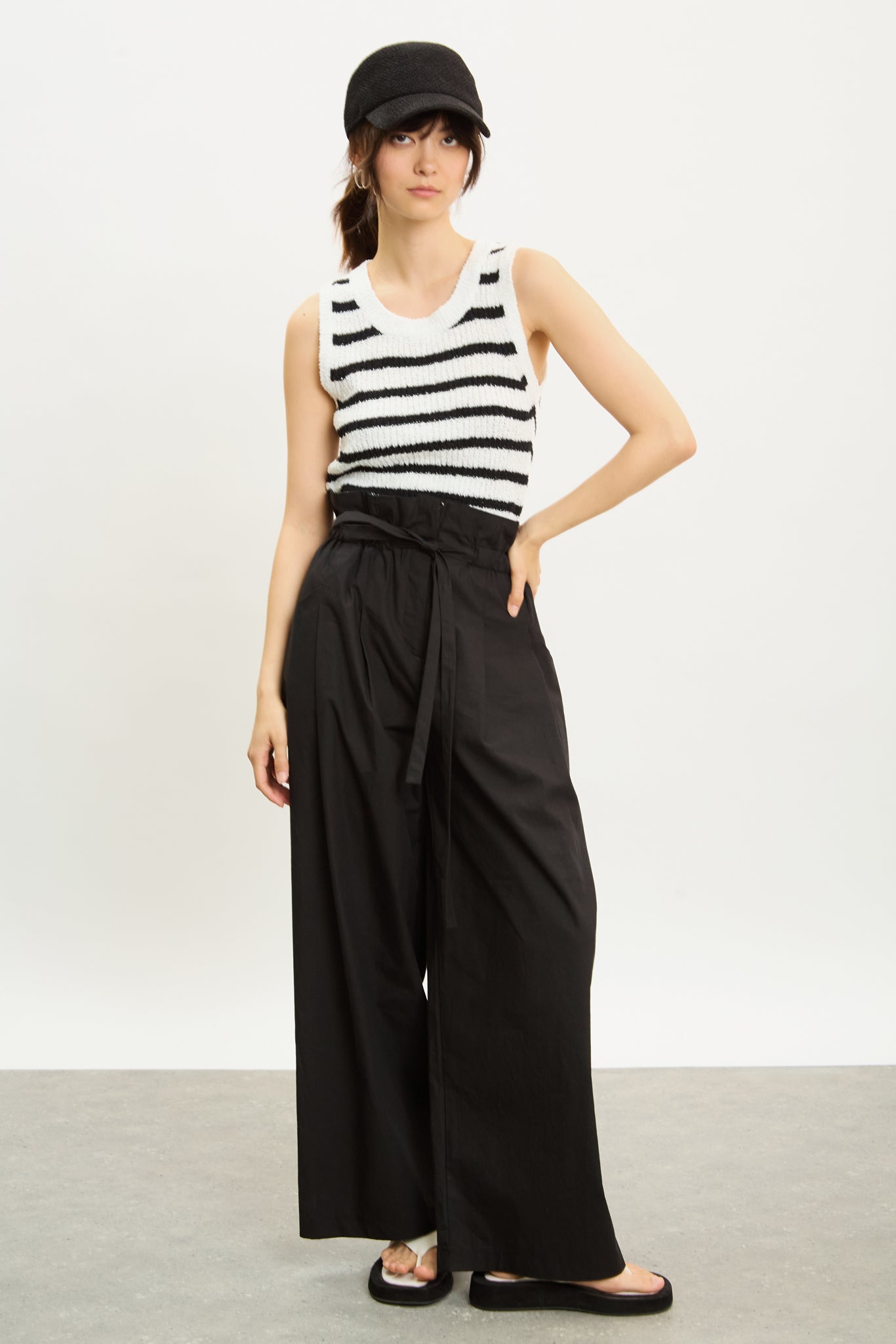 Ivory and black horizontal stripe knit vest_4