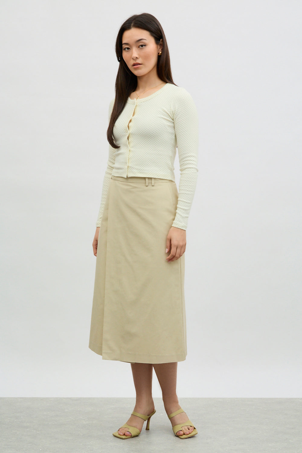 Ivory and black polka dot button up top_3