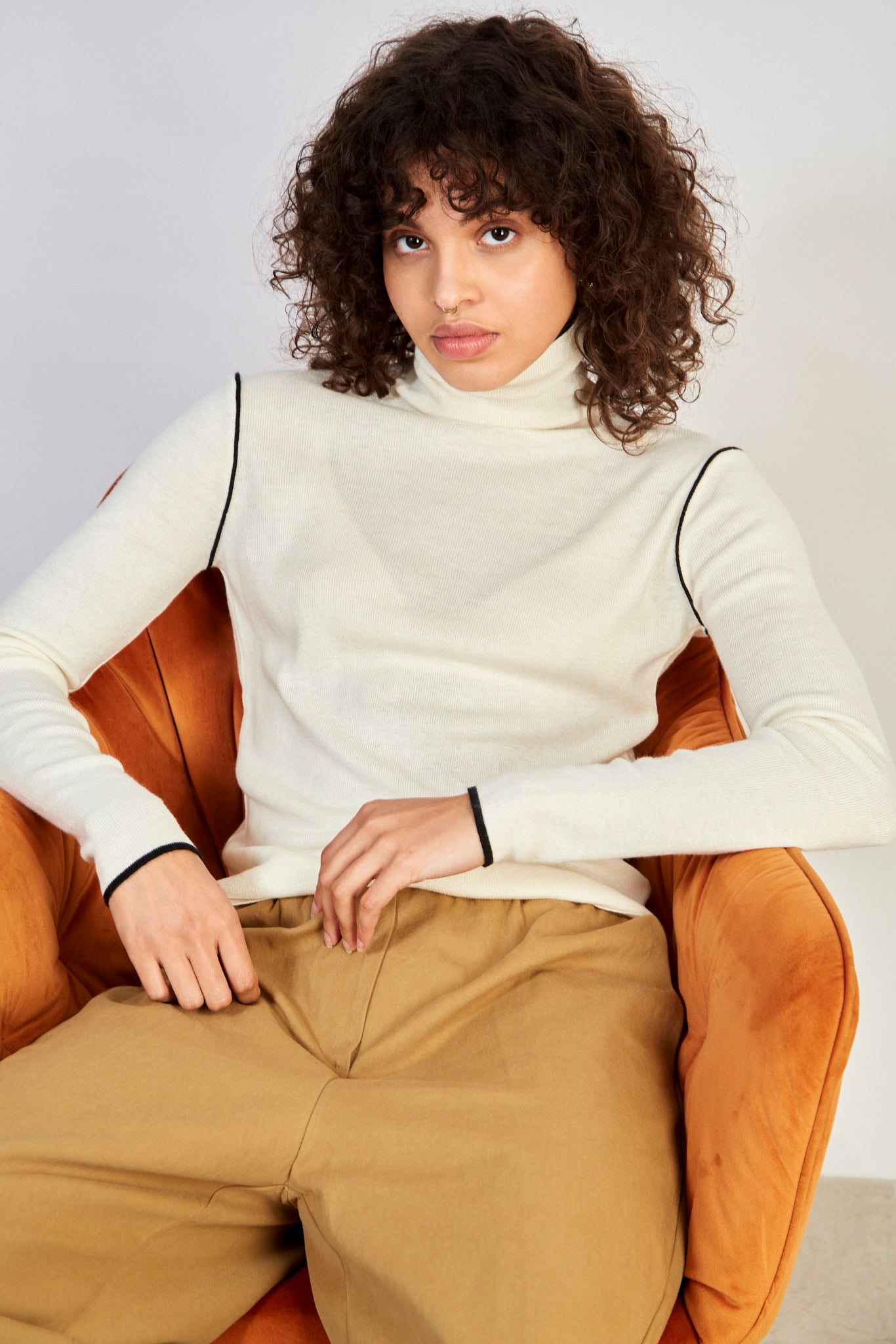 Ivory and black trim turtleneck top_5
