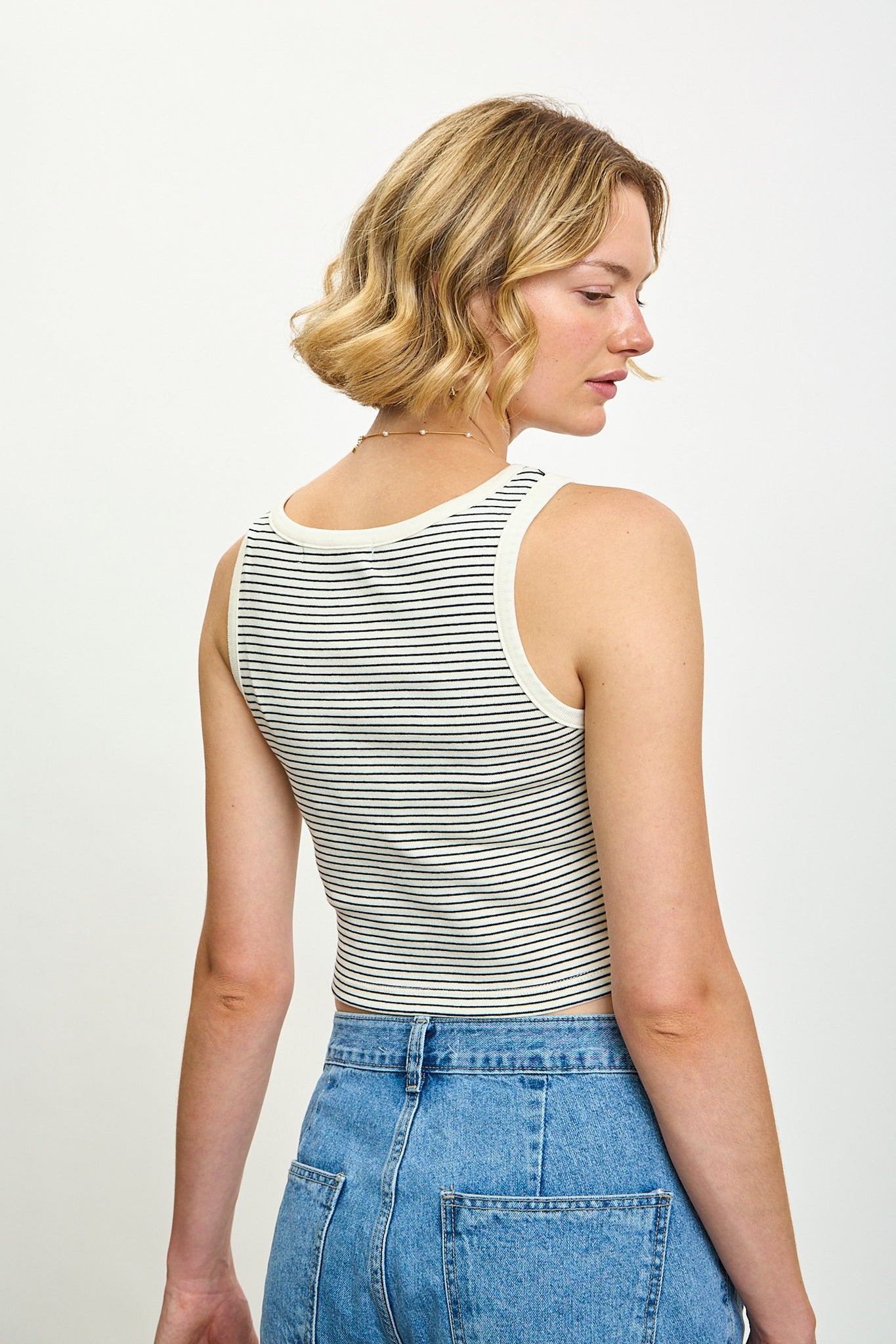 Ivory and brown striped contrast trim tank_2