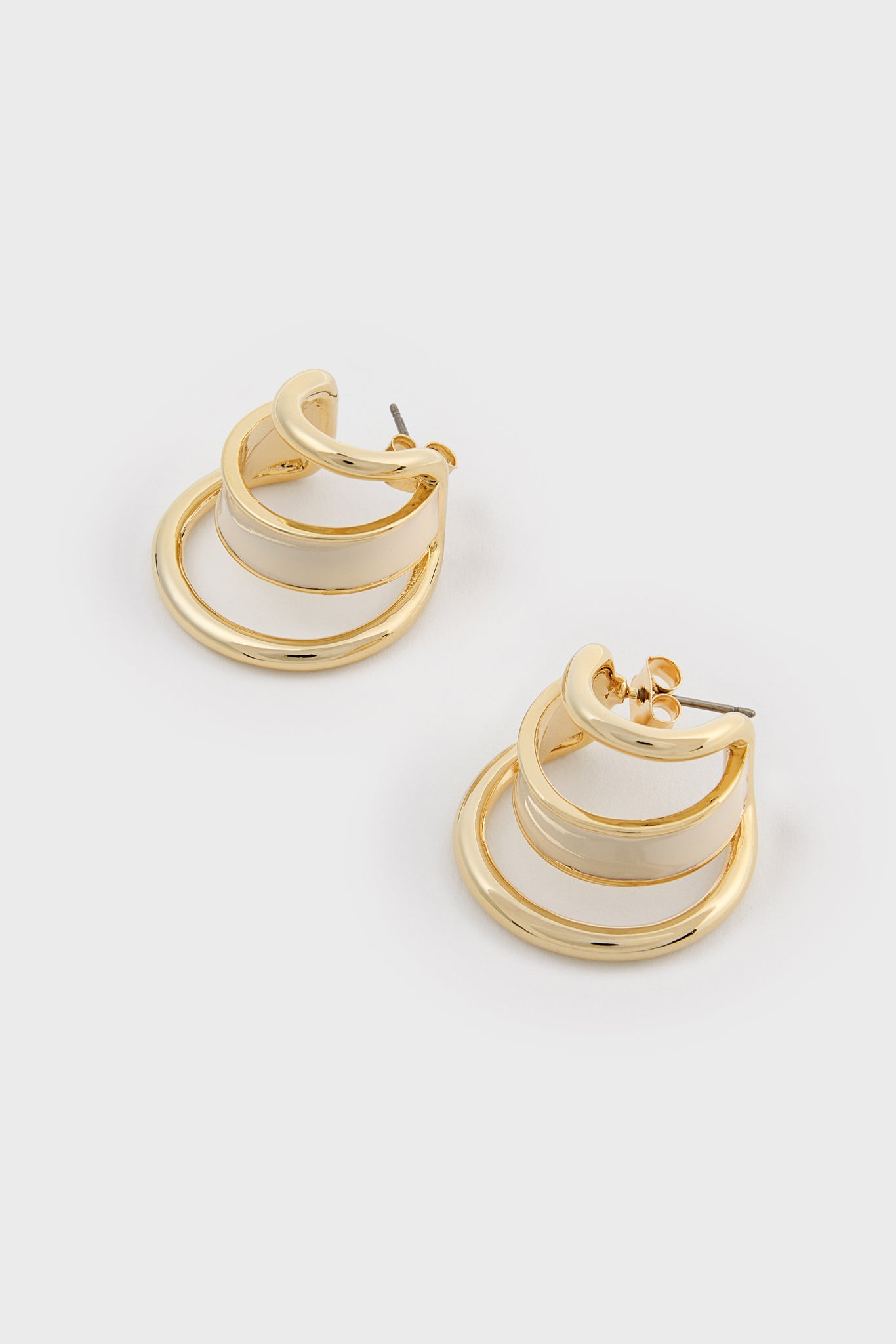 Ivory and gold triple line mini hoop earrings_1