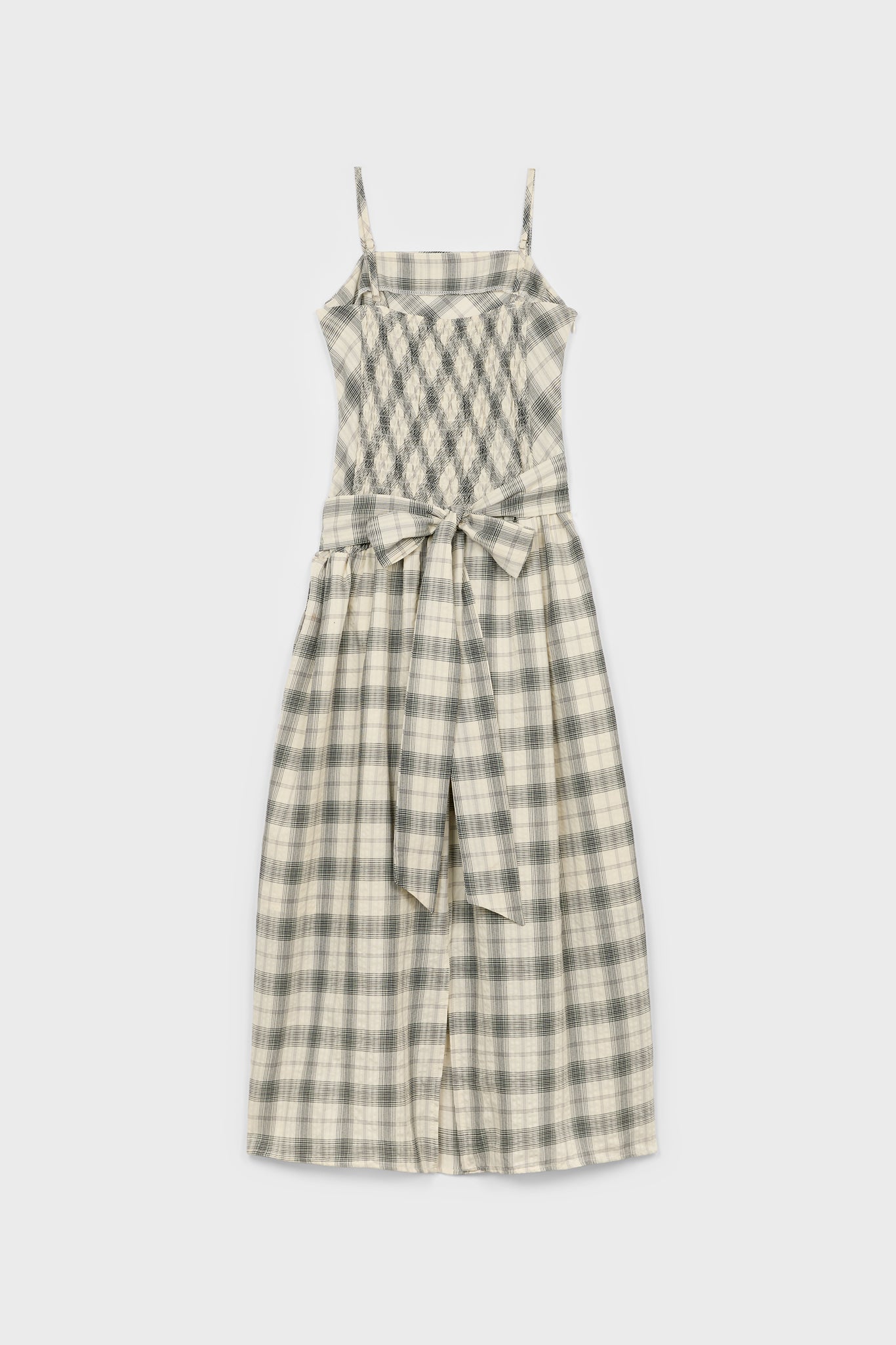 Ivory and grey checked strappy tie back dress_2