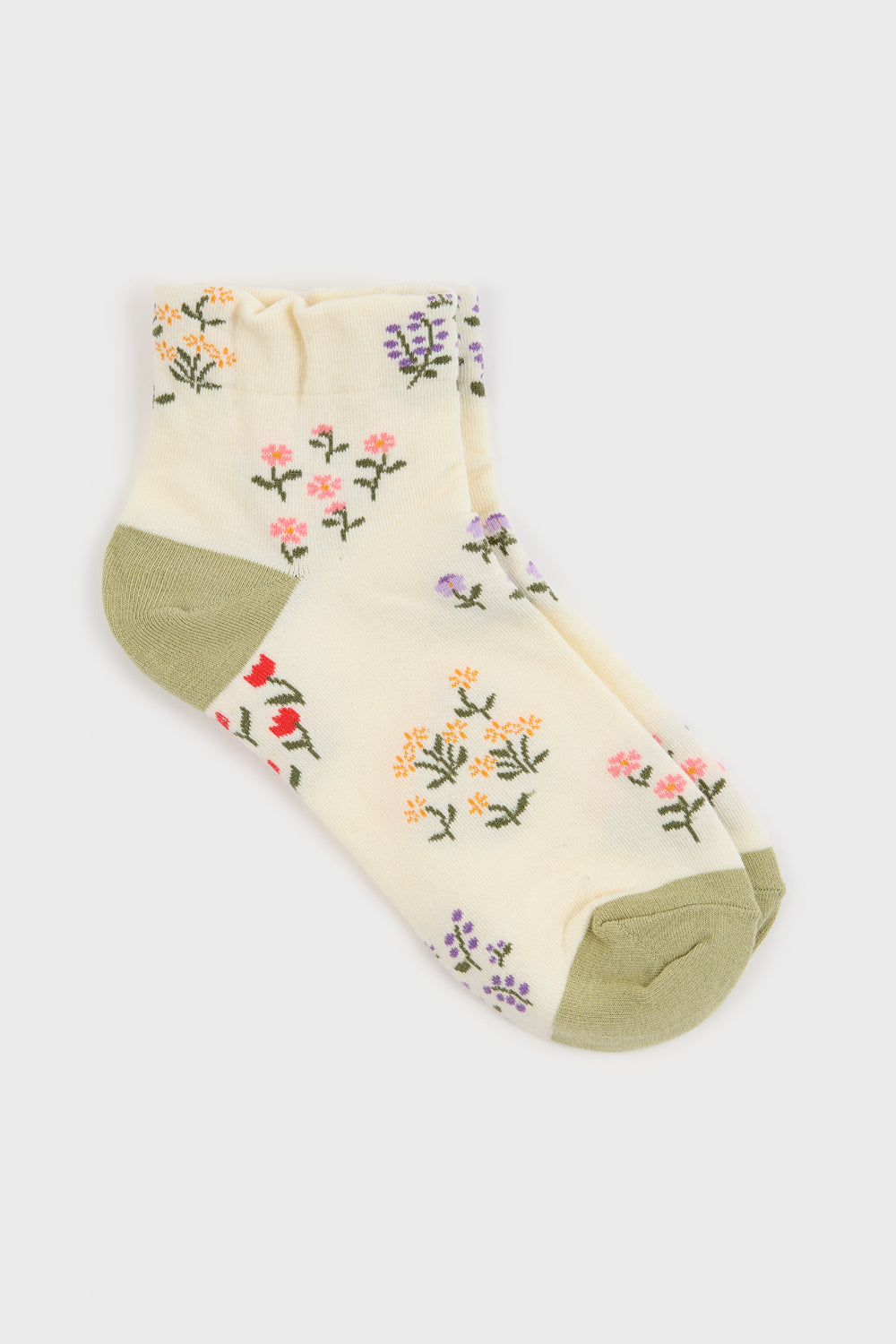 Ivory and khaki floral cluster socks_2