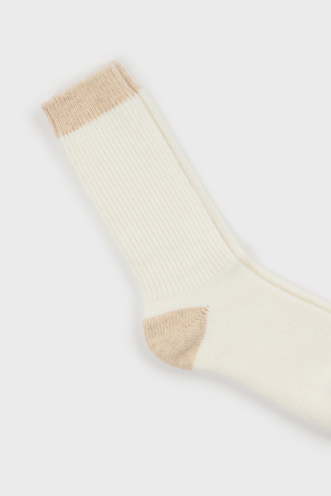 Ivory and oatmeal contrast trim cashmere blend socks_2
