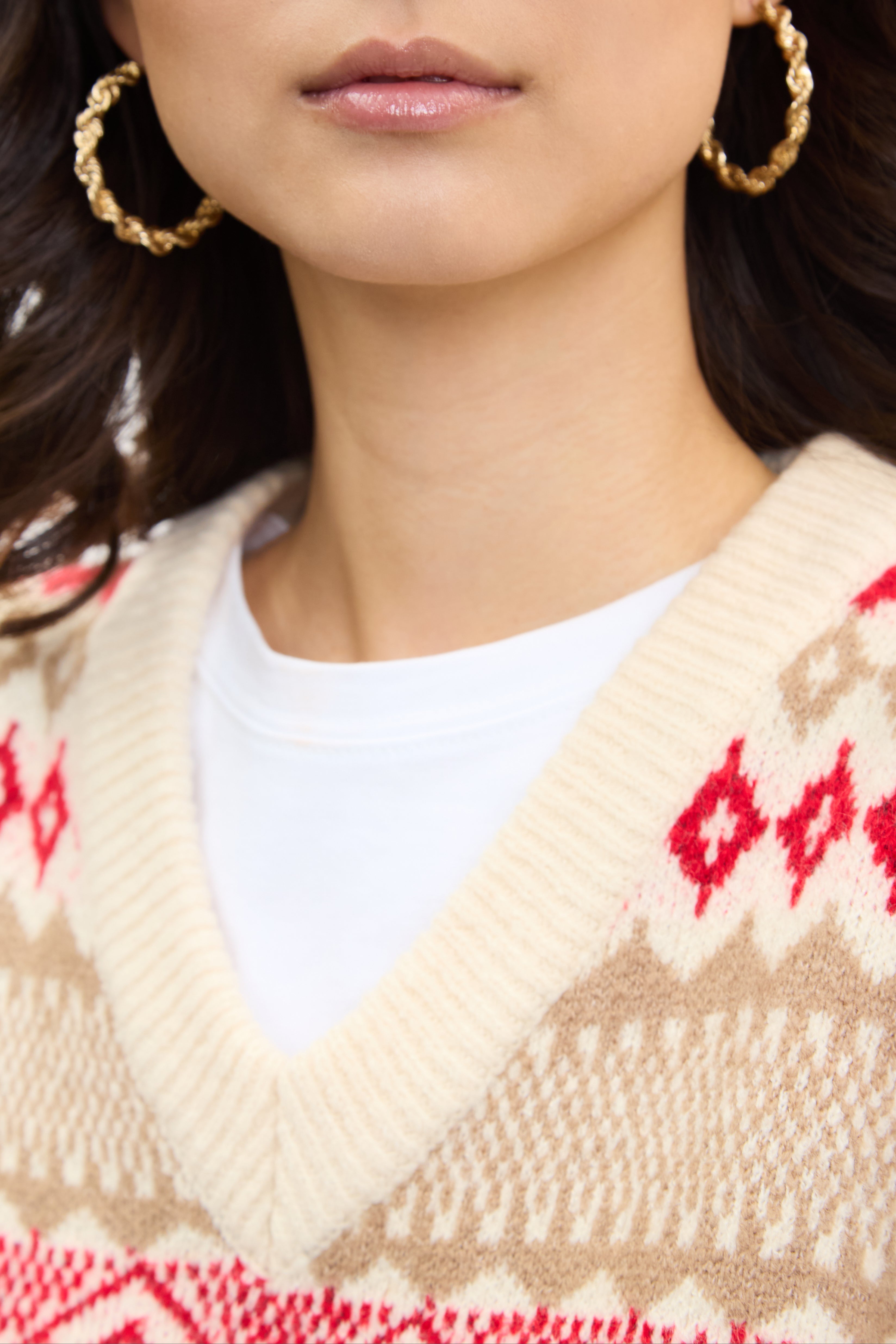 Ivory beige and red Fair Isle vest_3