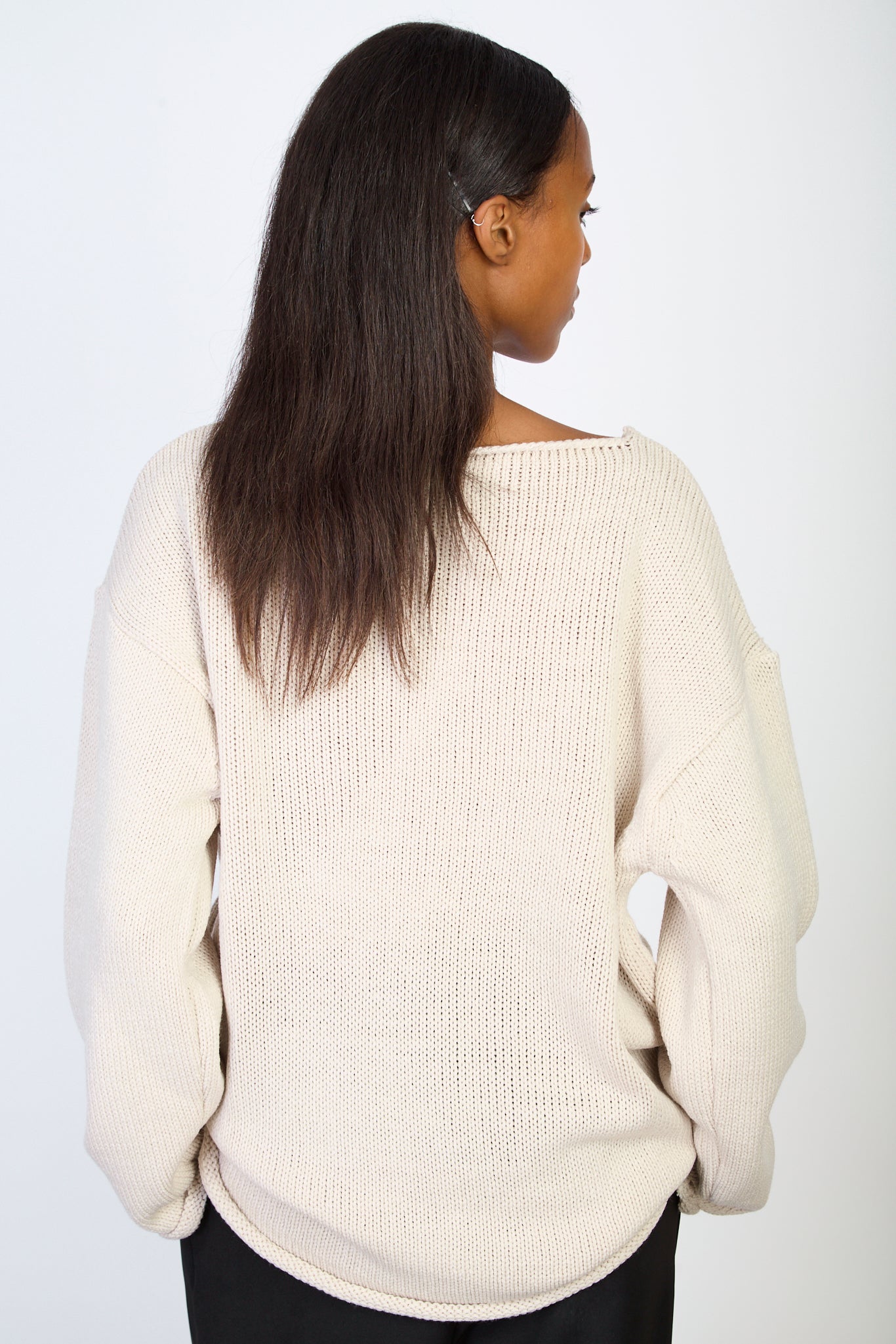 Ivory boat neck long roll hem jumper_2