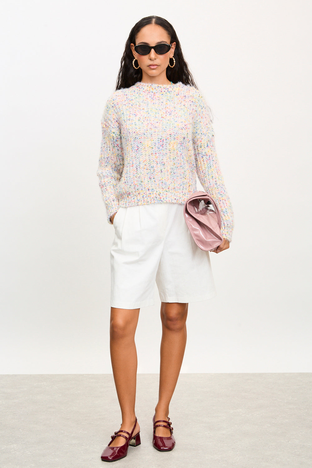 Ivory bold fuzzy rainbow fleck crew neck jumper_4